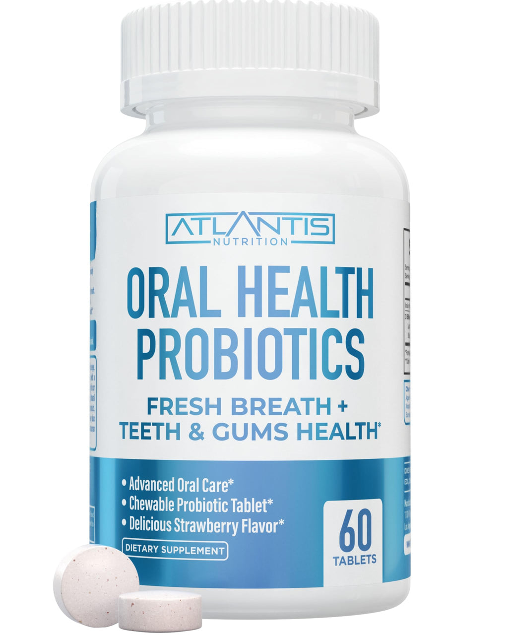 Atlantis Nutrition Oral Probiotics Chewable Tablets – 3 Billion CFU, Strawberry Flavor, Gum & Teeth Care