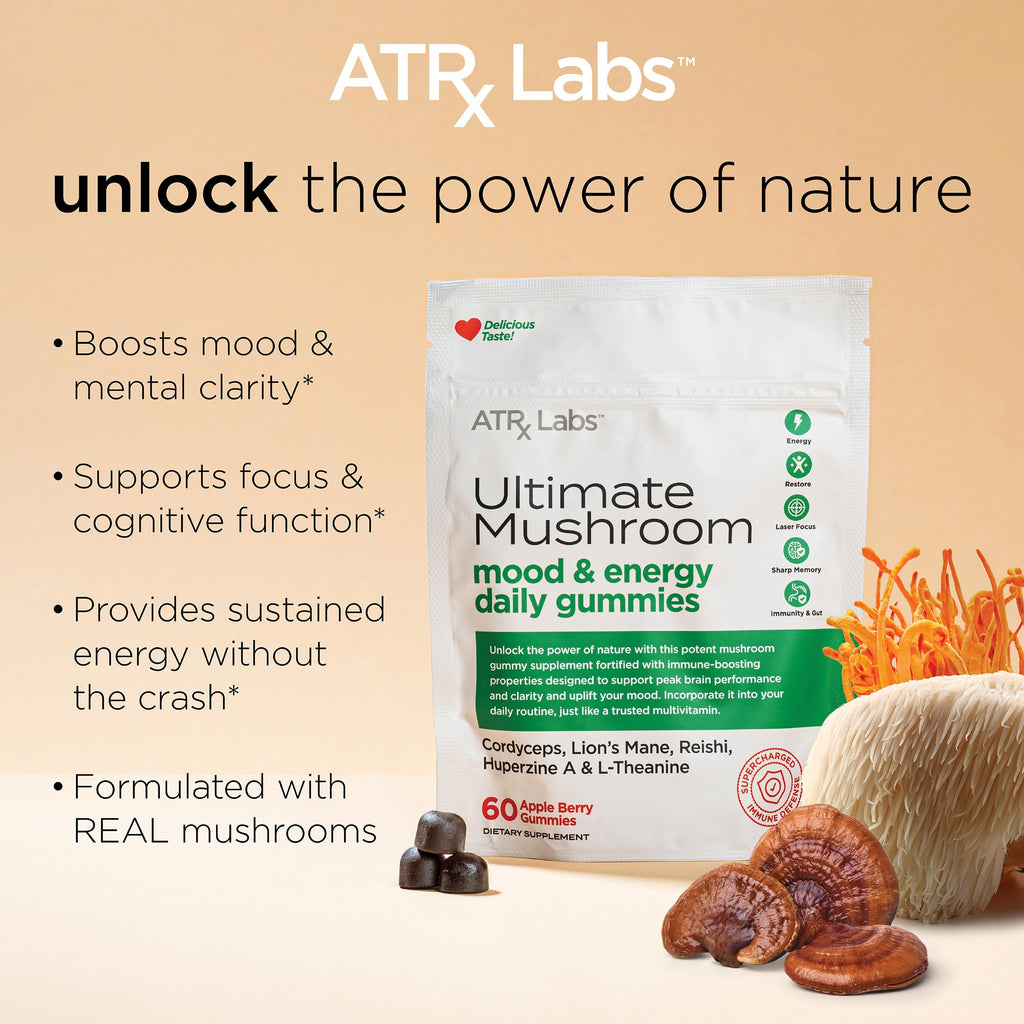 ATRx Labs Ultimate Mushroom Daily Gummies – Cordyceps, Lion's Mane, Reishi (60 ct)