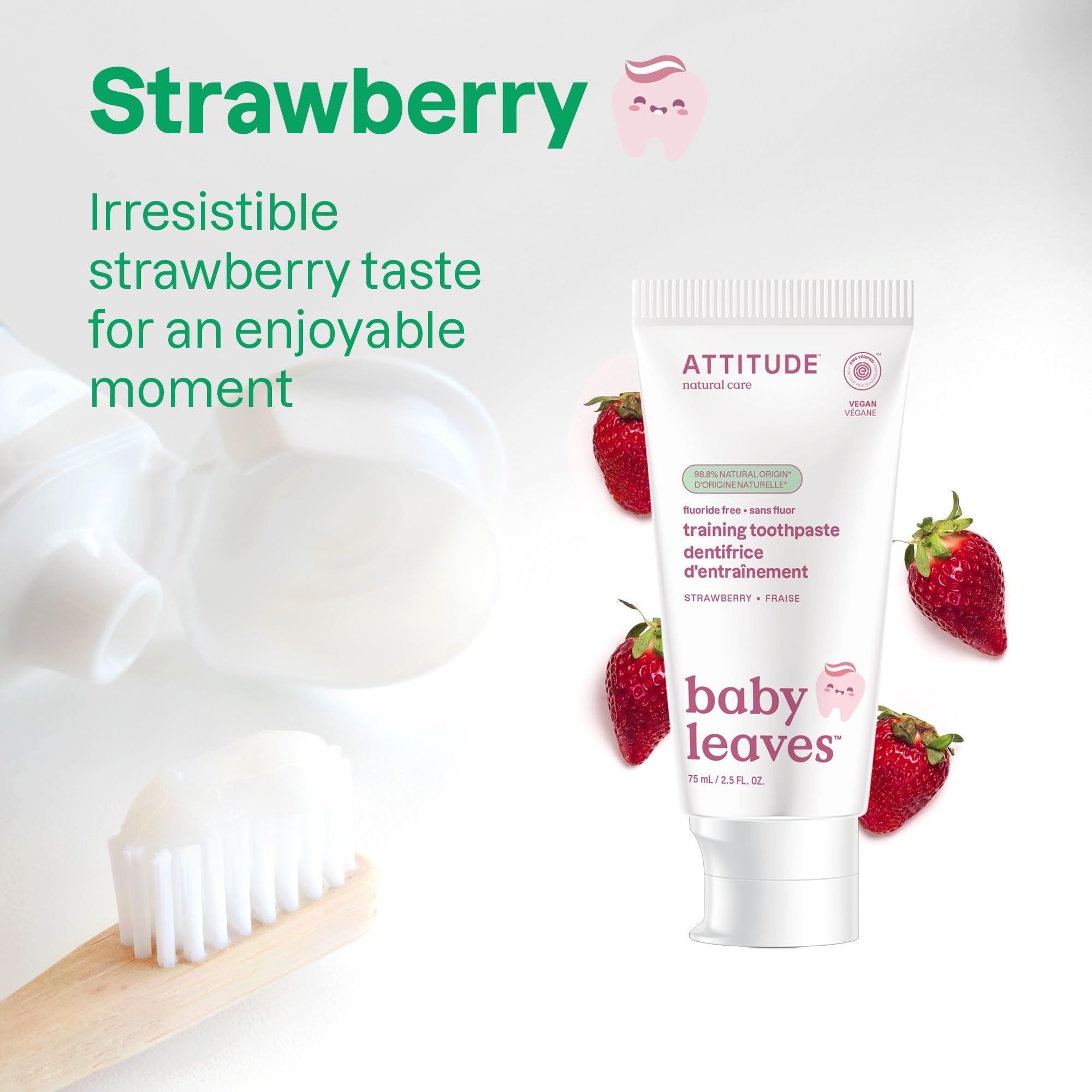 ATTITUDE Baby Training Toothpaste – Strawberry, Fluoride-Free, EWG Verified, Vegan