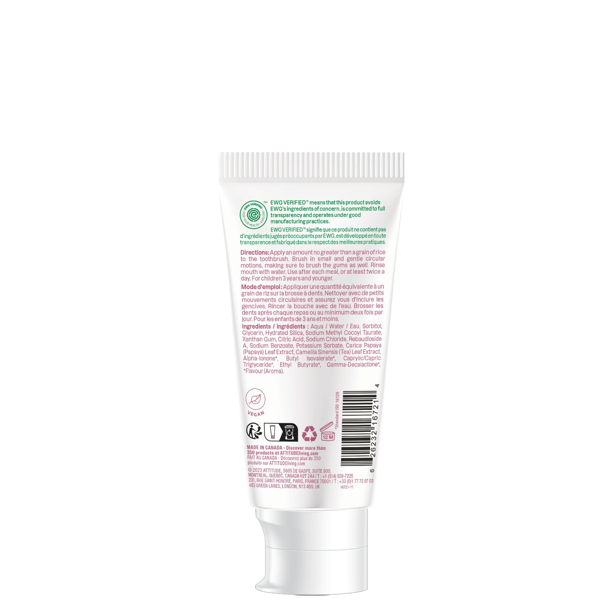 ATTITUDE Baby Training Toothpaste – Strawberry, Fluoride-Free, EWG Verified, Vegan