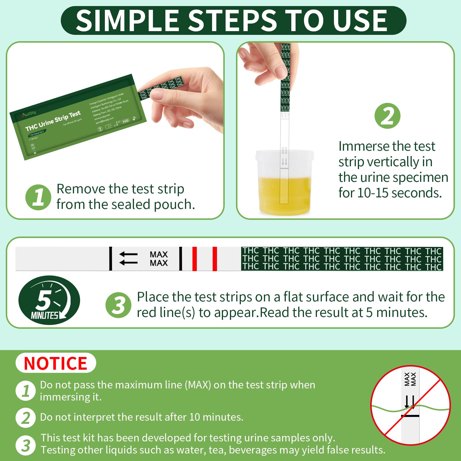 AuQty THC Home Drug Test Kit – 50 ng/mL Cutoff, 15 Count
