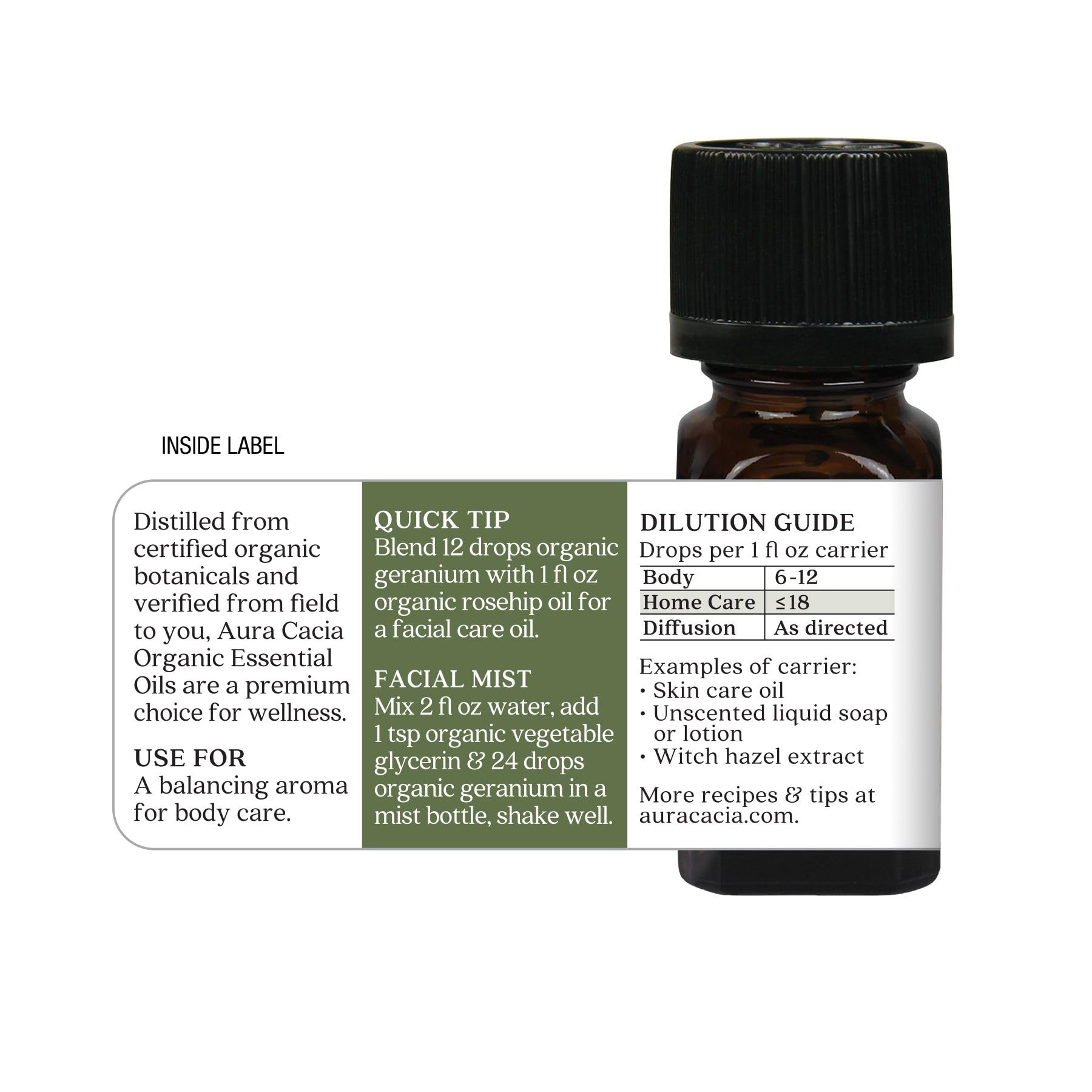 Aura Cacia 100% Pure Geranium Essential Oil | Certified Organic, GC/MS Tested for Purity | 7.4 ml (0.25 fl. oz.) | Pelargonium graveolens