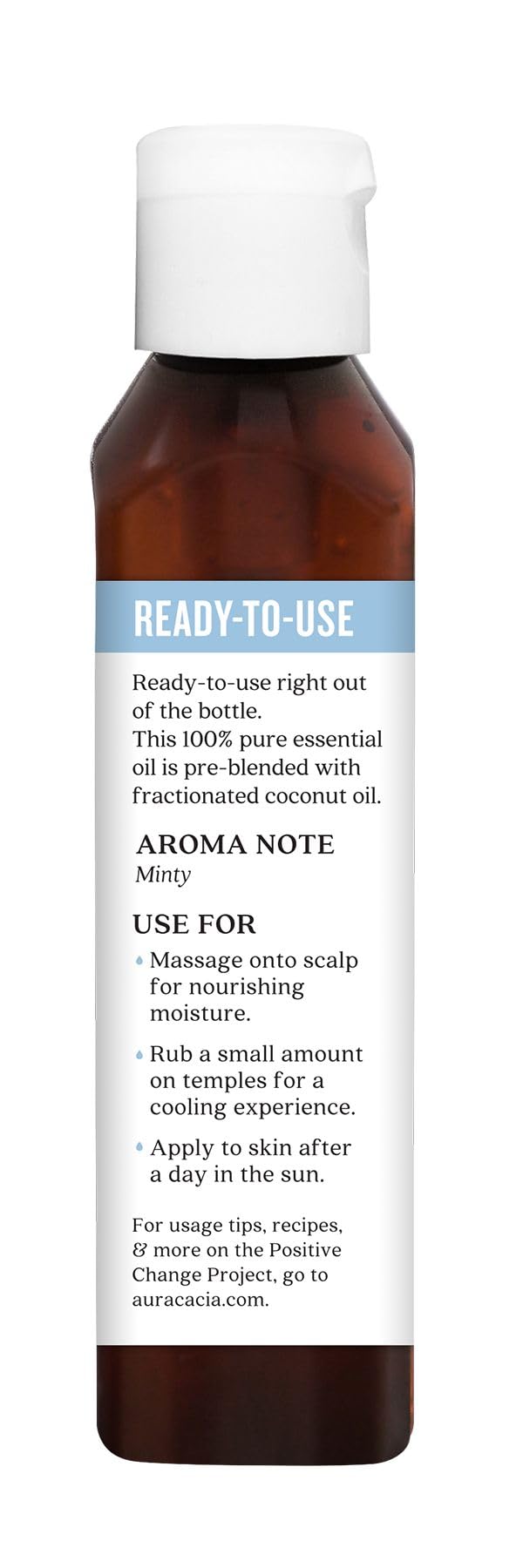 Aura Cacia Ready-to-Use Peppermint Essential Oil in Fractionated Coconut Oil – 4 oz | GC/MS Tested for Purity
