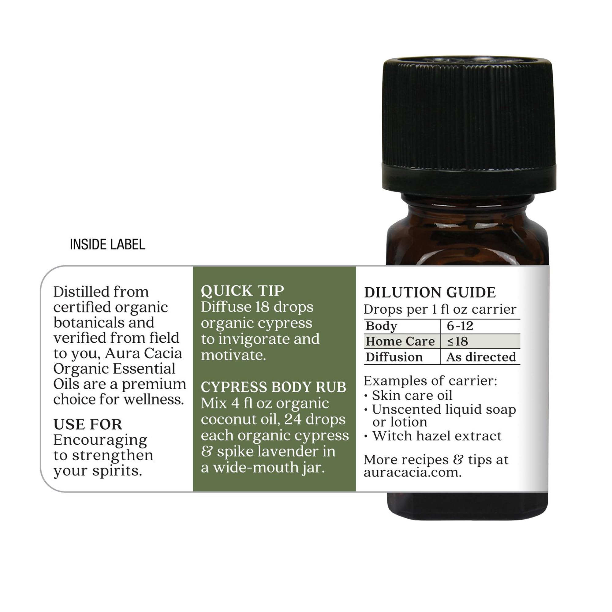 Aura Cacia Organic Cypress Essential Oil, GC/MS Tested for Purity, 7.4 ml