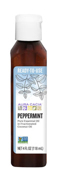 Aura Cacia Ready-to-Use Peppermint Essential Oil in Fractionated Coconut Oil – 4 oz | GC/MS Tested for Purity