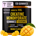 aura HK Creatine Monohydrate Gummies 5000mg 120 Count Sugar Free for Men & Women - Mango Flavor Vegan Creatine Supplement for Muscle Strength, Energy, Endurance & Workout Gummies