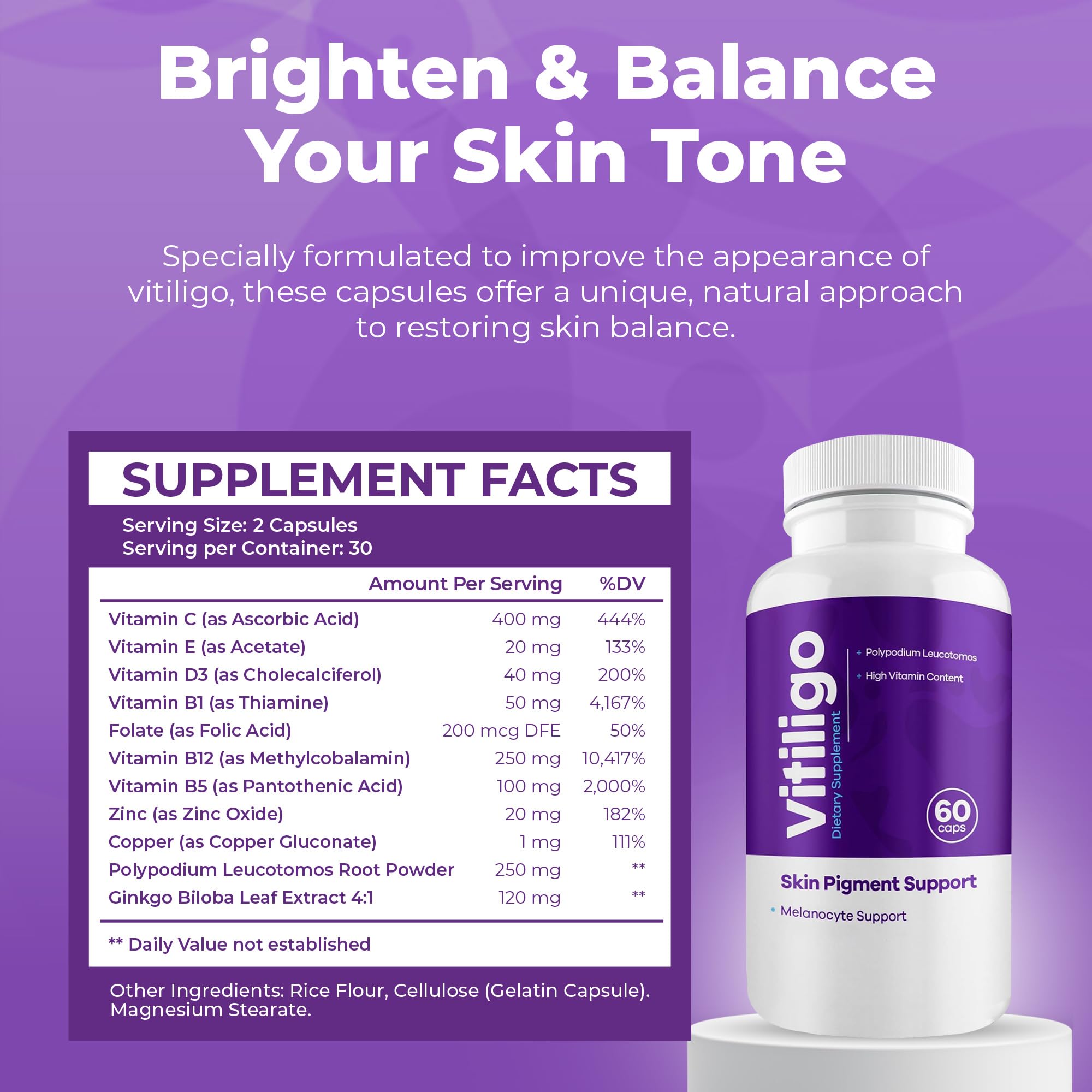 Aura Vitamins Vitiligo Capsules 60 Count | Support Skin Pigmentation & Reduce White Spots