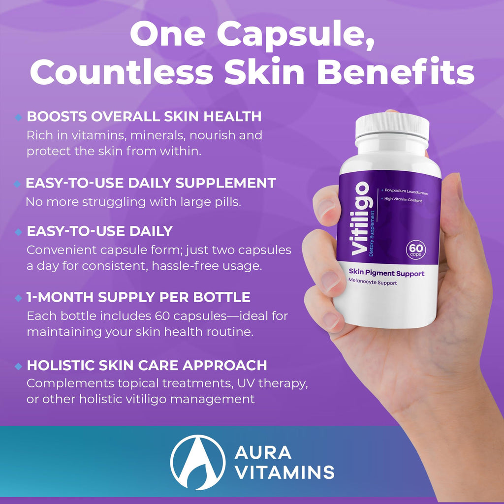 AURA VITAMINS Vitiligo Capsules – 60 Count | 1 Month Supply for Skin Pigmentation Support