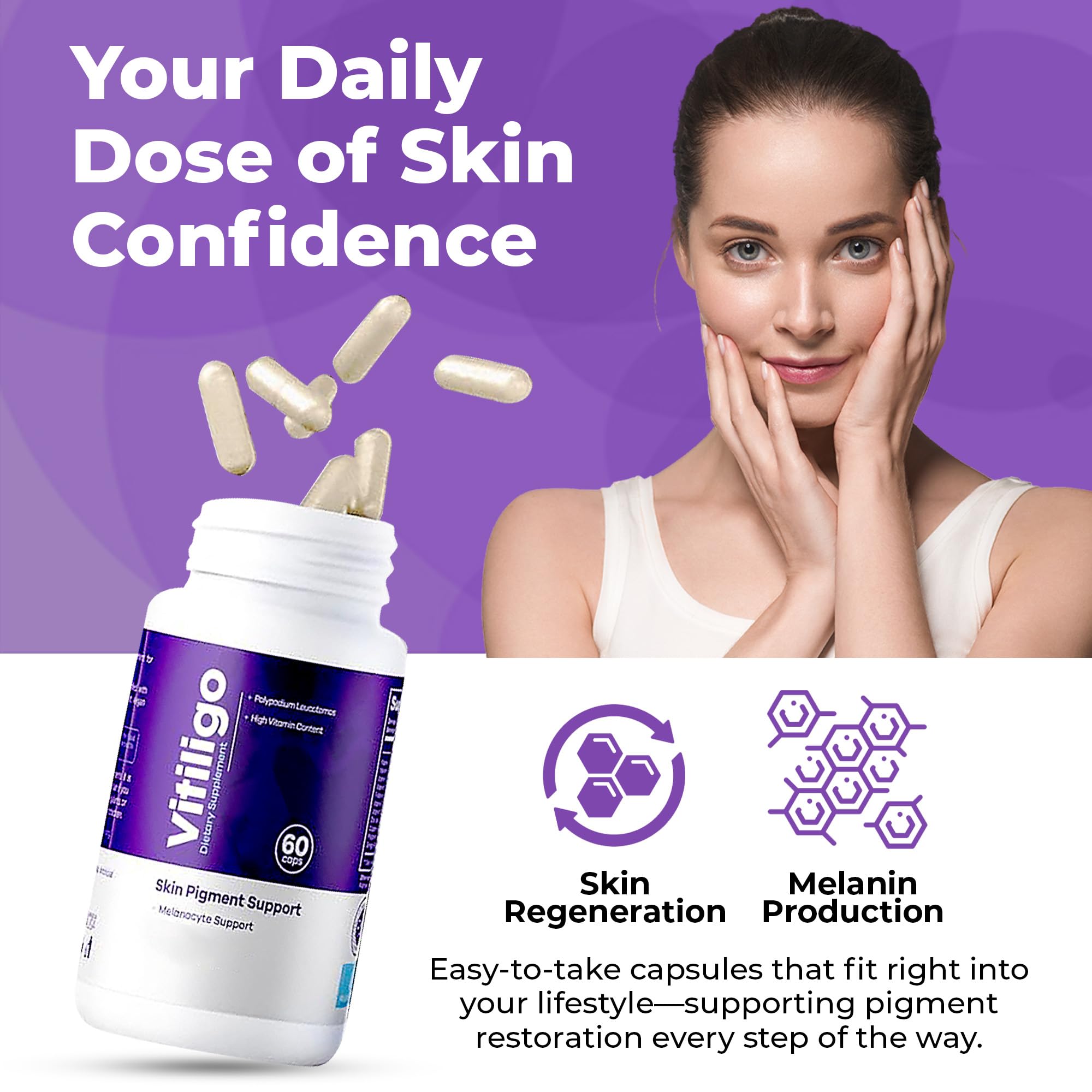 Aura Vitamins Vitiligo Capsules 60 Count | Support Skin Pigmentation & Reduce White Spots