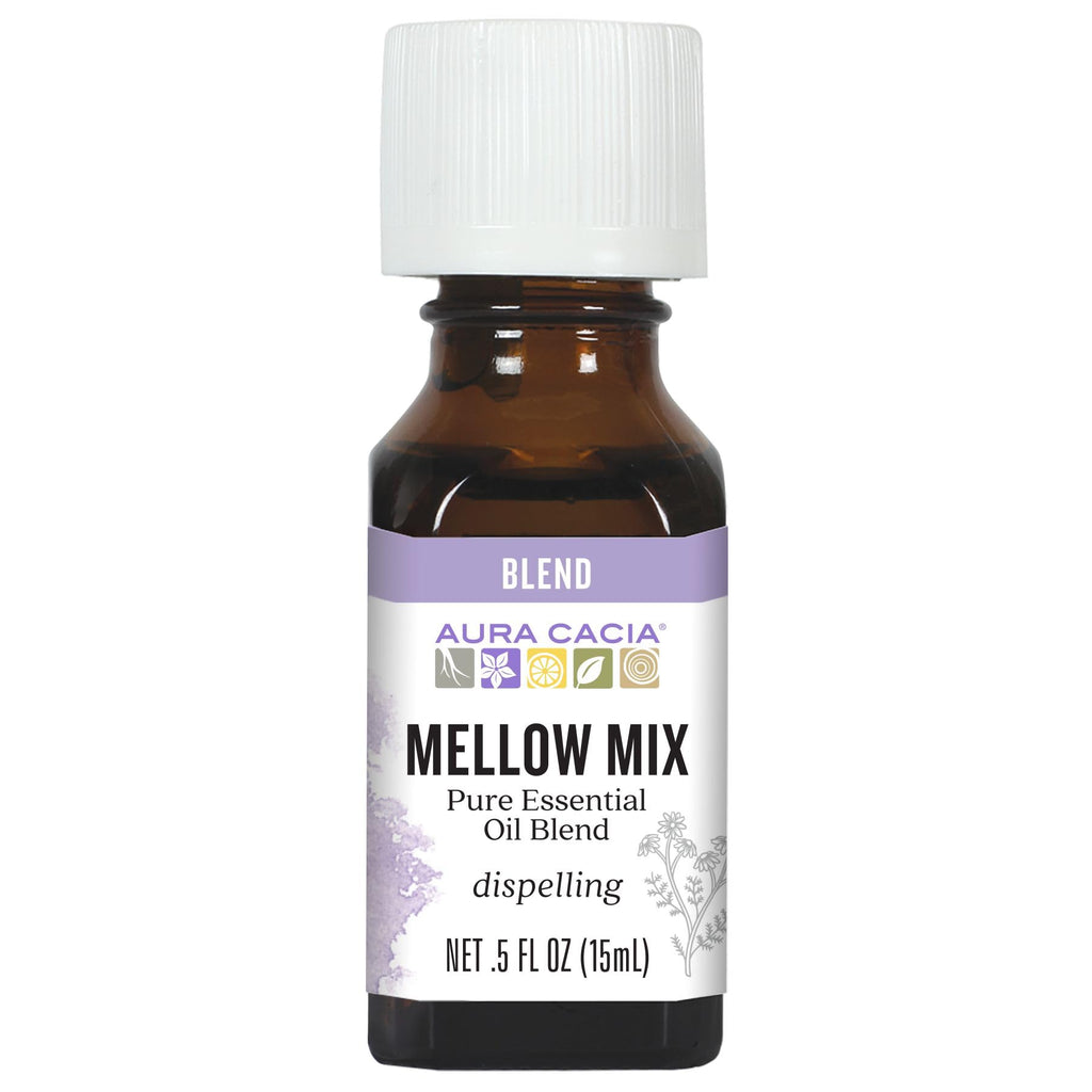 Aura Cacia Mellow Mix Essential Oil Blend — Calming Lavender, Chamomile & Neroli for Diffusion & Topical Use | 0.5 Fl Oz