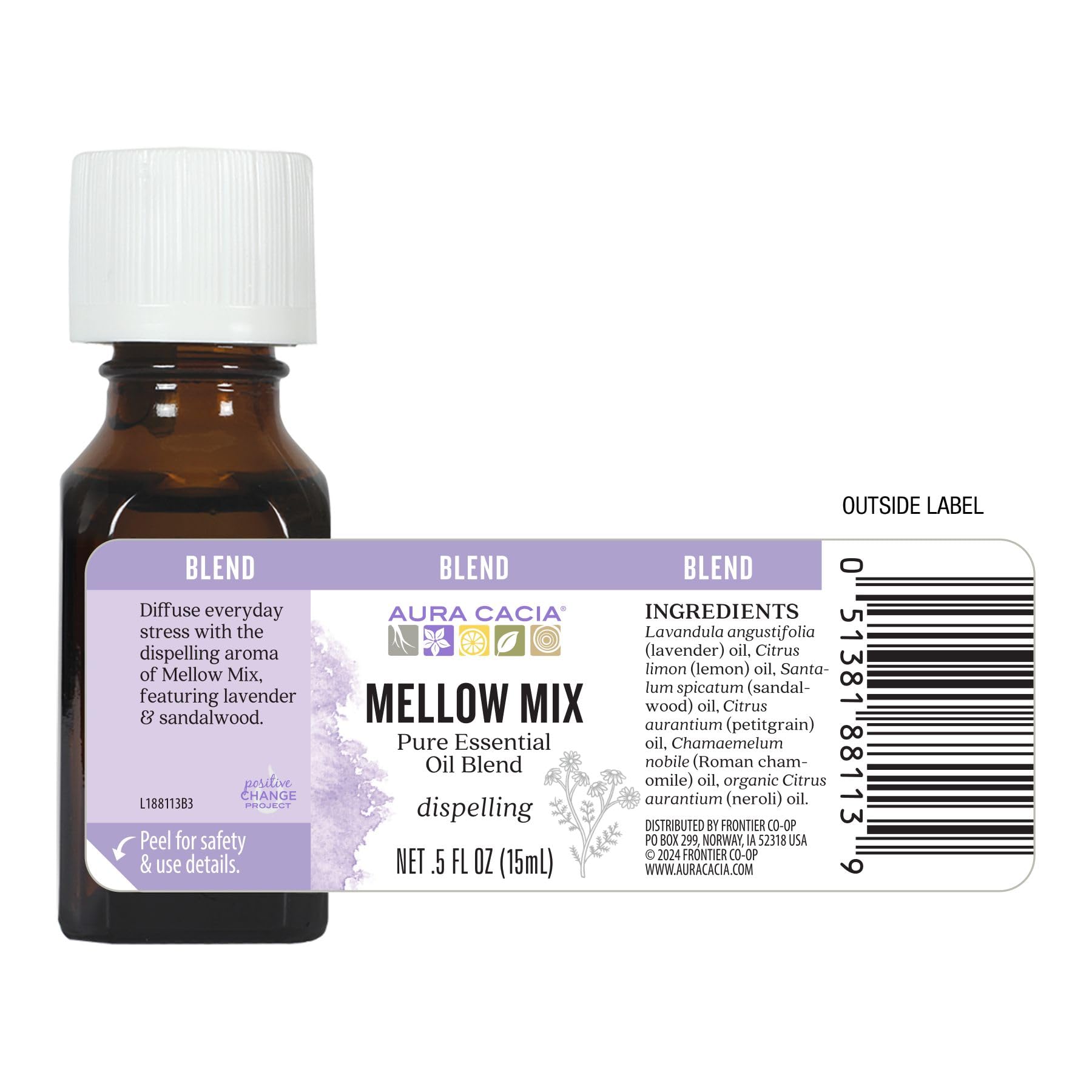 Aura Cacia Mellow Mix Essential Oil Blend — Calming Lavender, Chamomile & Neroli for Diffusion & Topical Use | 0.5 Fl Oz