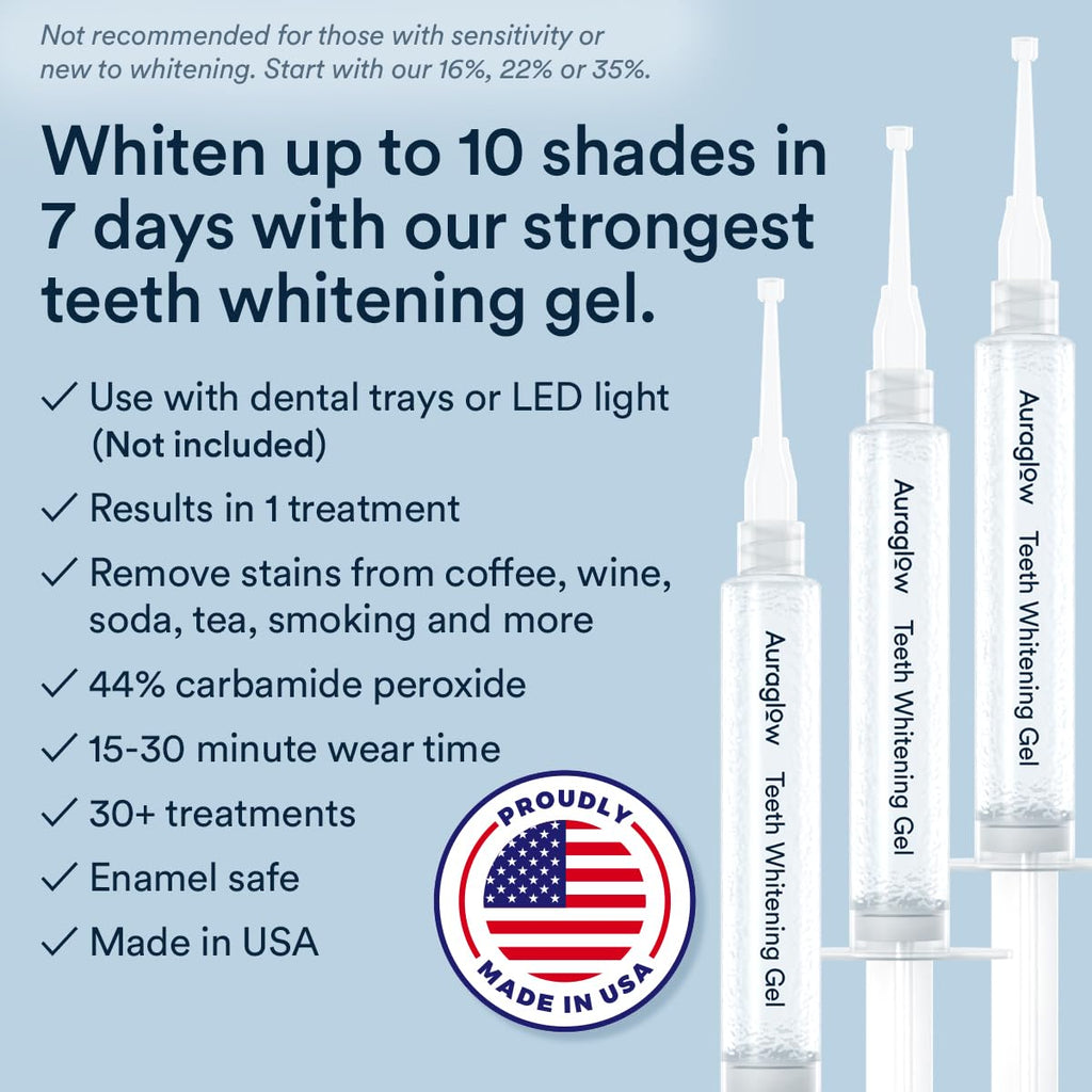 Auraglow 44% Teeth Whitening Gel Syringe Refill Pack - 3x5ml, 44% Carbamide Peroxide, 30 Treatments