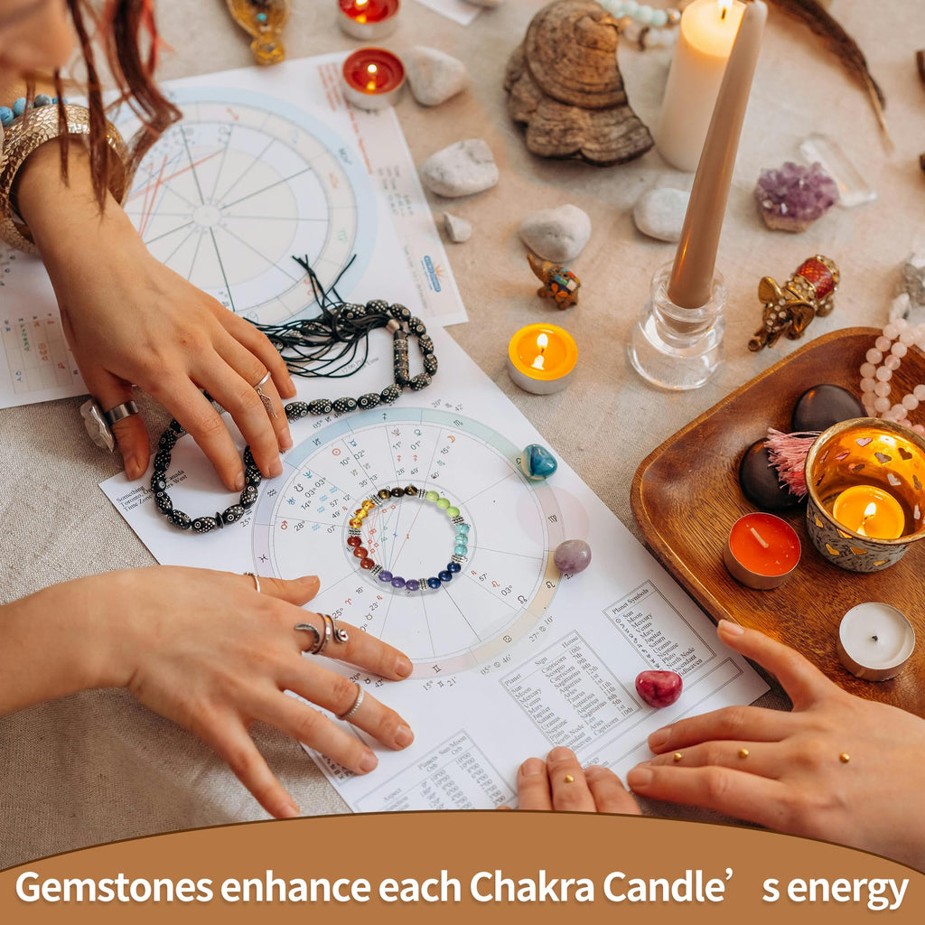 AurassenseECSL Seven Chakra Candles Gift Set with Crystals & Bracelet