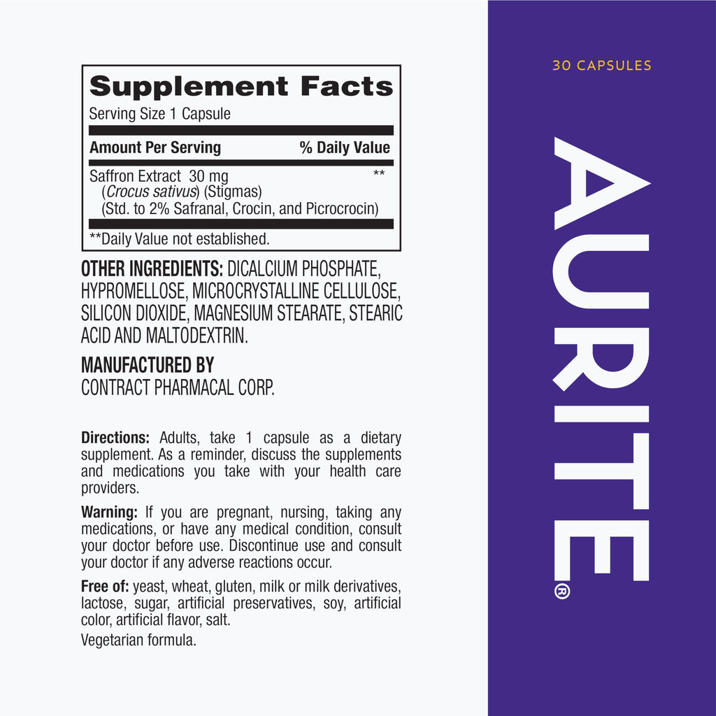 Aurite Saffron Supplement – Mood Support, Stress Relief & Cognitive Wellness | 30 Count