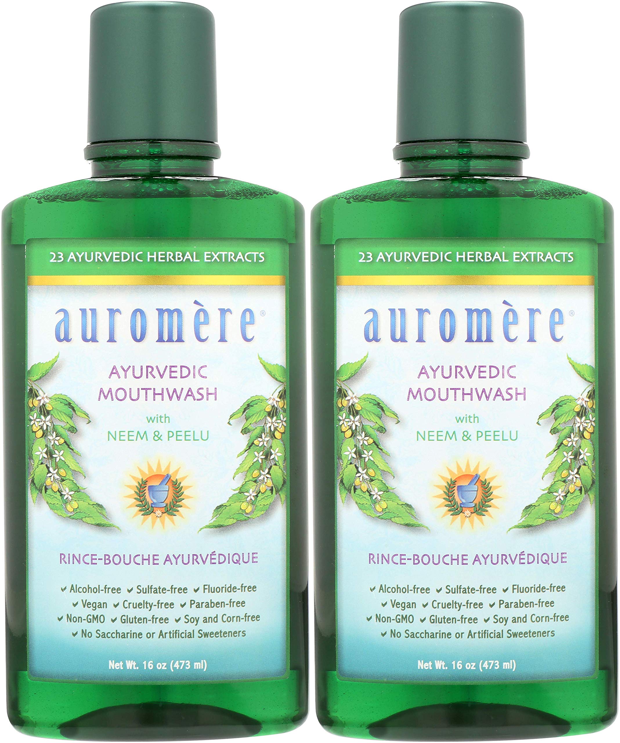 Auromere Ayurvedic Mouthwash – Vegan, Fluoride Free, Alcohol Free, Natural, Non-GMO (16 oz) 2 Pack