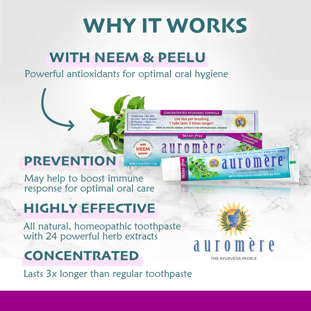 Auromere Ayurvedic Toothpaste Mint Free - Vegan, Fluoride Free, Neem & Peelu (4.16 oz)