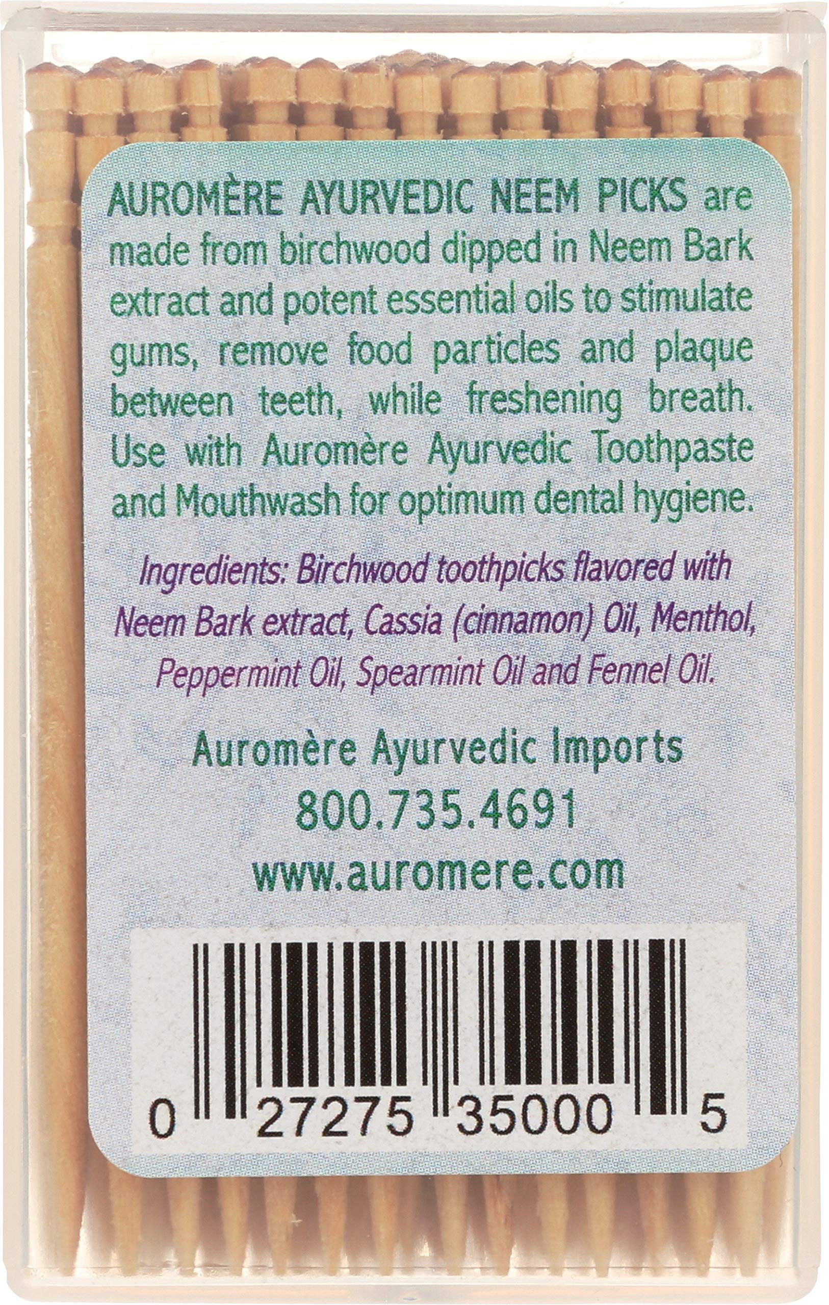 Auromere Ayurvedic Neem Toothpicks – Vegan, Natural, Non-GMO Birchwood (100 Count), 2 Pack