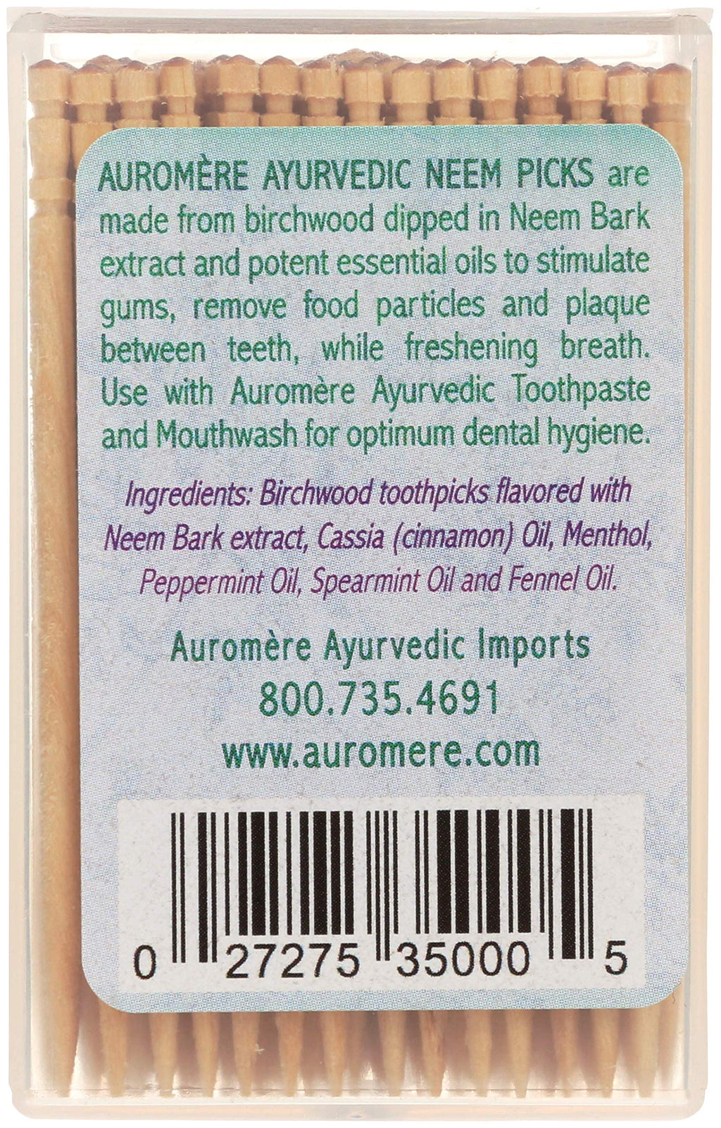 Auromere Neem Toothpicks - Vegan, Natural Birchwood (100 Count) - 12 Pack