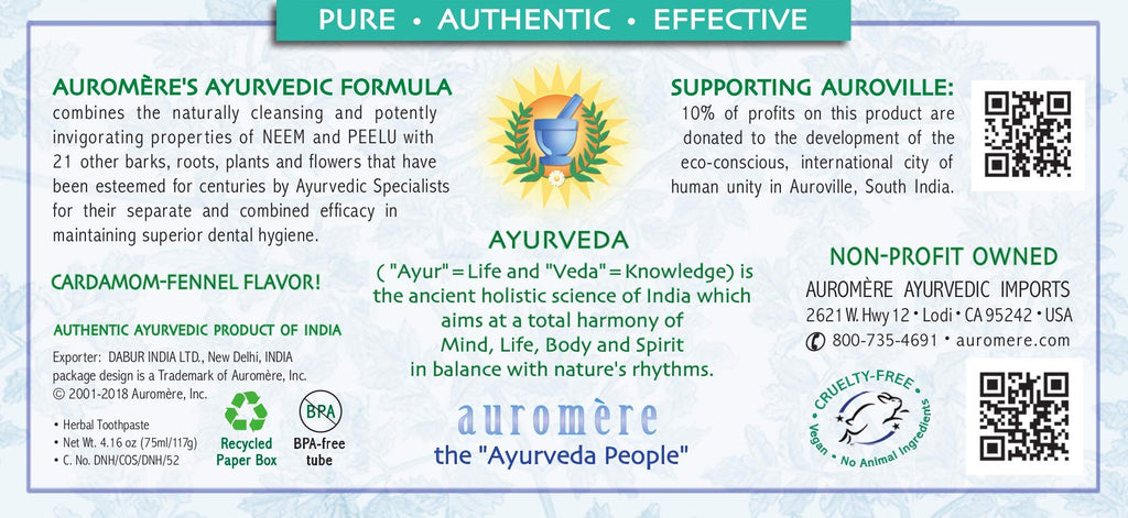 Auromere Ayurvedic Toothpaste – Cardamom Fennel, Foam-Free (4.16 oz)