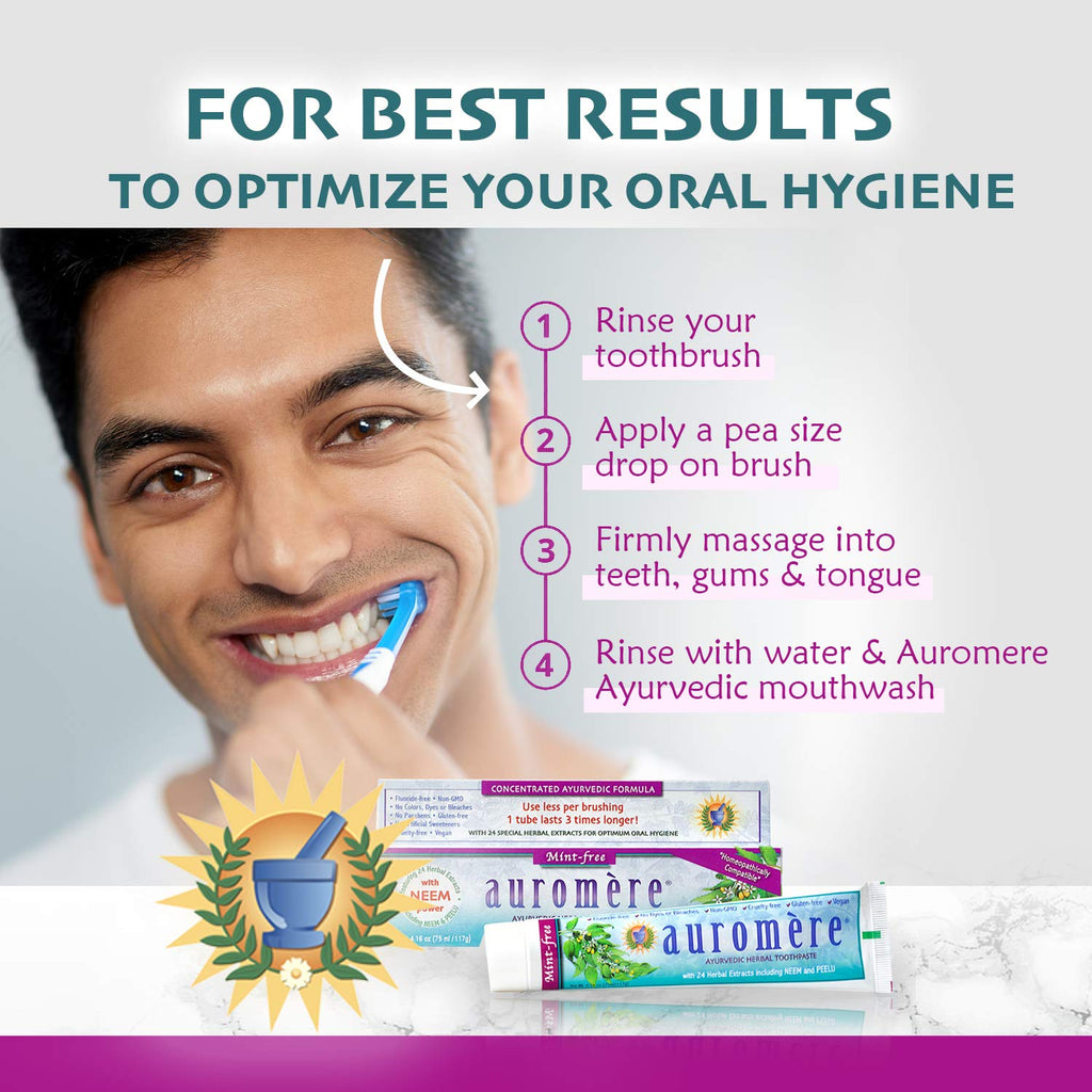 Auromere Ayurvedic Toothpaste Mint Free - Vegan, Fluoride Free, Neem & Peelu (4.16 oz)