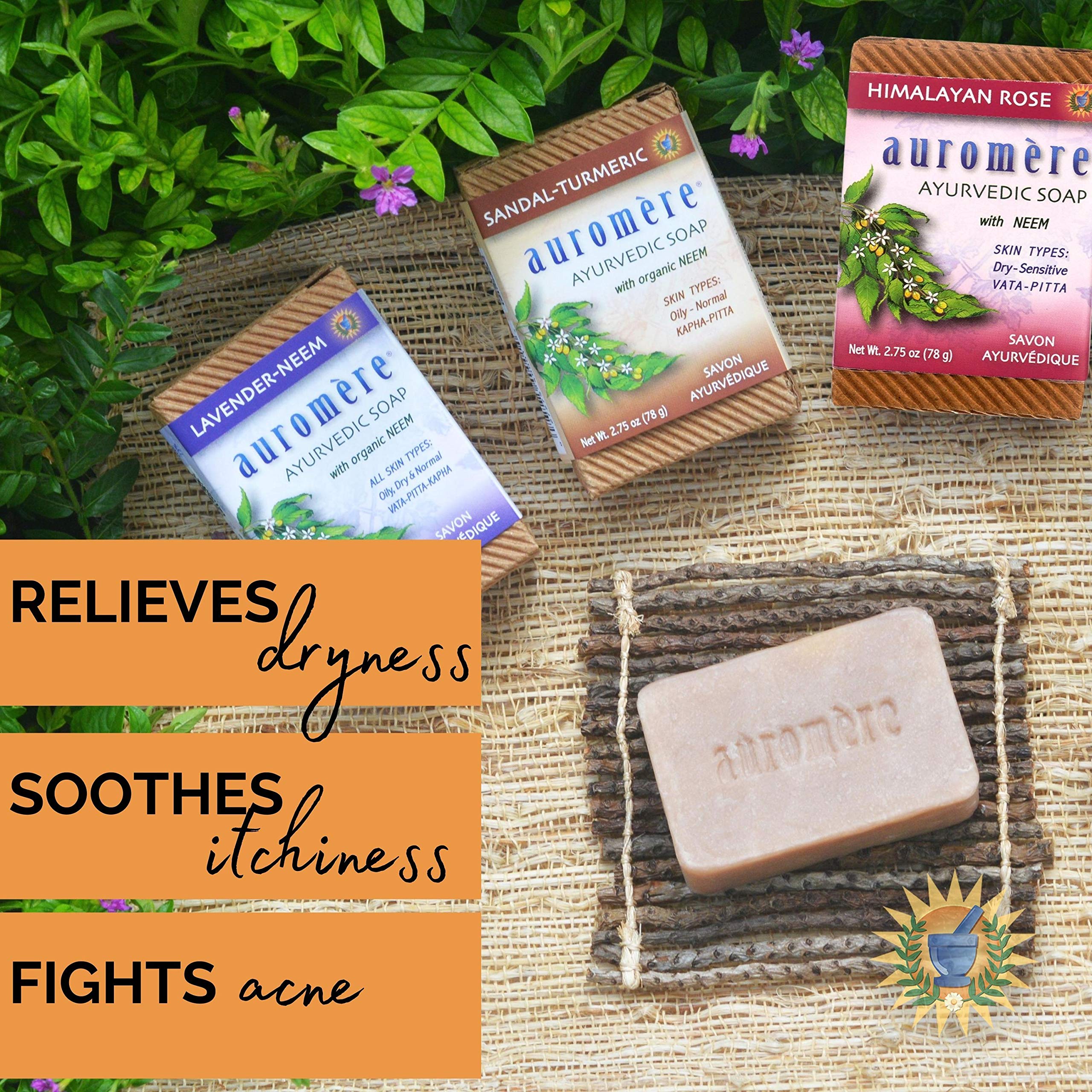 Auromere Ayurvedic Soap Variety Pack – 3 x 2.75oz Handmade Vegan Bars with Neem & Ayurvedic Herbs