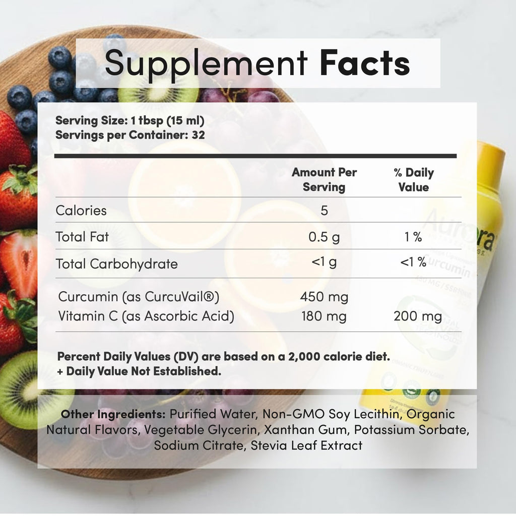 Aurora Nutrascience Mega-Liposomal Curcumin+Vitamin C with CurcuVail - 32 Servings, 16 fl oz