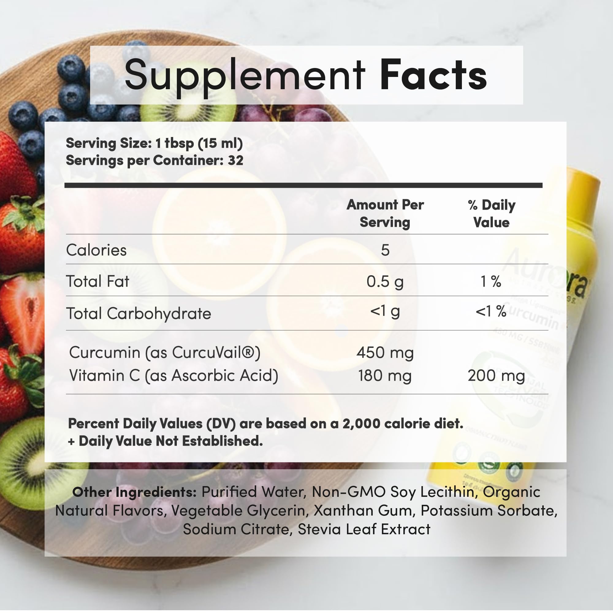 Aurora Nutrascience Mega-Liposomal Curcumin+Vitamin C with CurcuVail - 32 Servings, 16 fl oz