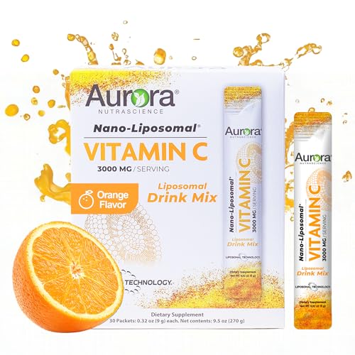 Aurora Nutrascience Nano-Pack Liposomal Vitamin C Powder Drink Mix – Immune Support, 3,000 mg per Serving, 30 Packets, Orange