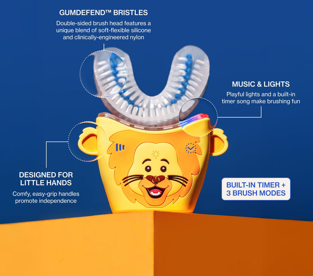 autobrush Kids Electric Toothbrush – ADA-Accepted U-Shaped, 5.1x Plaque Removal, 30s 360° Cleaning, Ages 9-12, Dinosaur