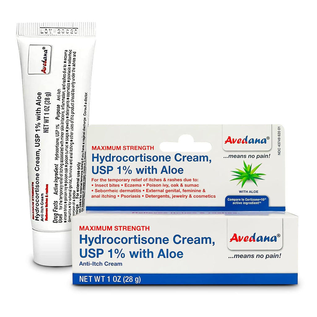 AVEDANA Hydrocortisone Cream – 1 oz Extra Strength Aloe-Infused Itch Relief for Eczema, Rashes & Bites