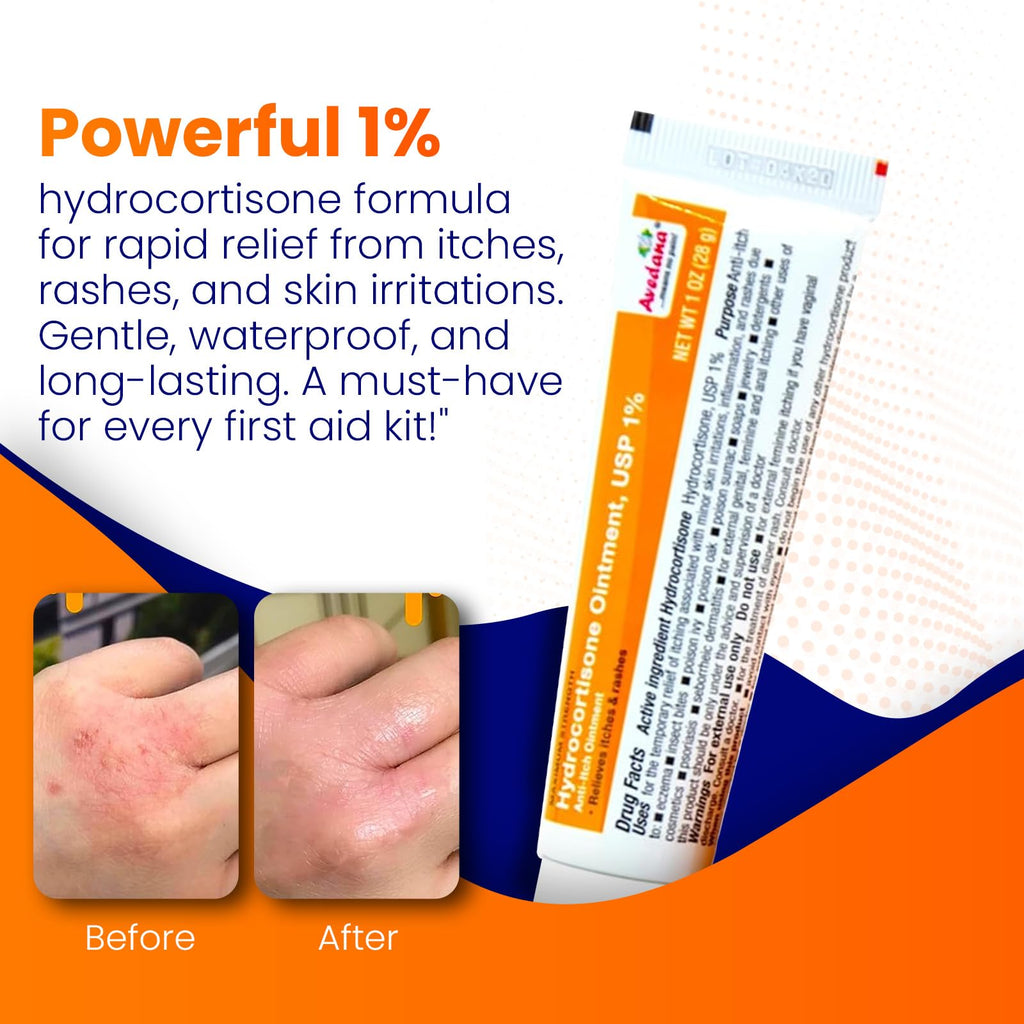 AVEDANA Hydrocortisone Ointment 1% – Maximum Strength, Waterproof Anti-Itch Relief