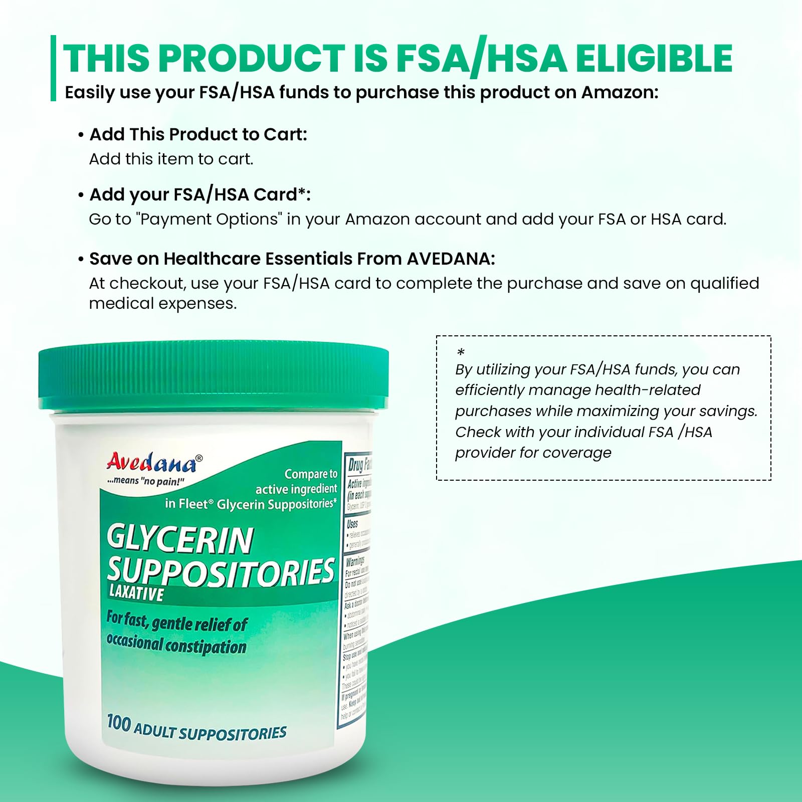 AVEDANA USP 2g Glycerin Laxatives Suppositories – 100 Adult Size – Fast, Gentle Relief