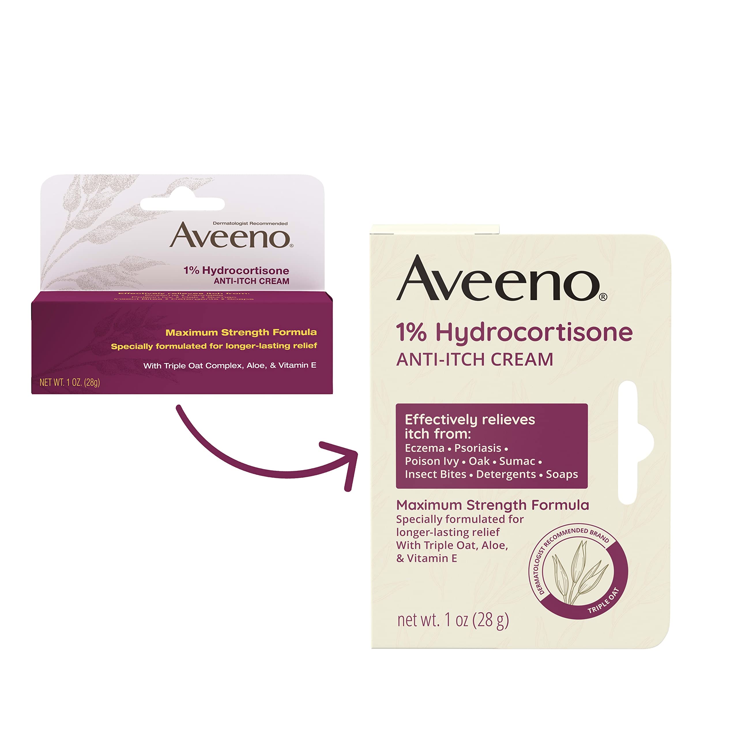 Aveeno Maximum Strength 1% Hydrocortisone Anti-Itch Cream | Triple Oat, Aloe & Vitamin E