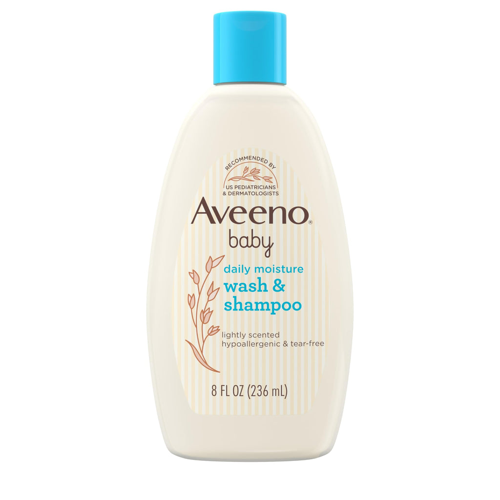 Aveeno Baby Daily Moisture 2-in-1 Bath Wash & Shampoo with Oat Extract – Tear-Free, Hypoallergenic, 8 fl oz (Pack of 2)
