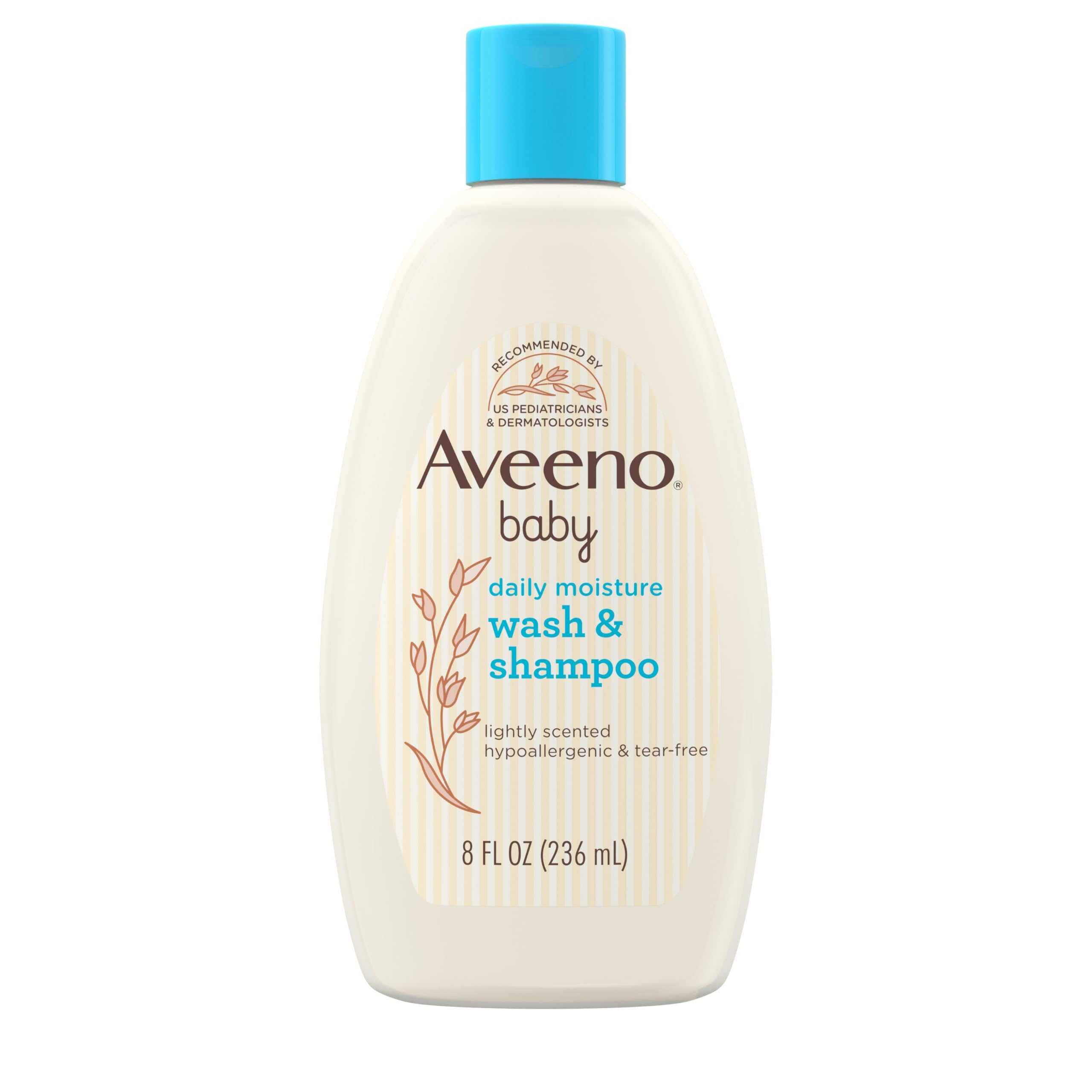 Aveeno Baby Daily Moisture 2-in-1 Bath Wash & Shampoo with Oat Extract – Tear-Free, Hypoallergenic, 8 fl oz (Pack of 2)
