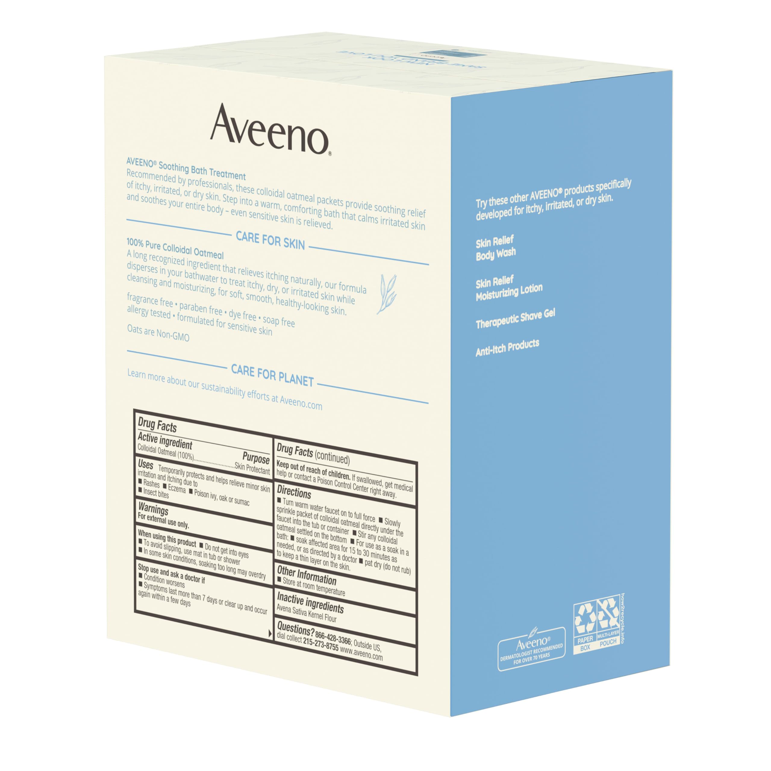 Aveeno Fragrance-Free Soothing Bath Treatment & Soak — 8 Single-Use Oatmeal Bath Packets for Itchy, Irritated Skin