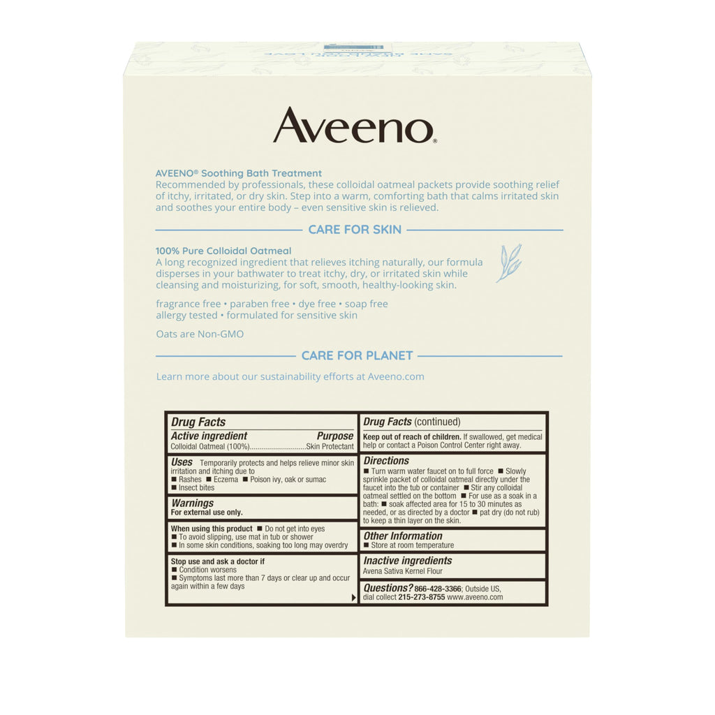 Aveeno Fragrance-Free Soothing Bath Treatment & Soak — 8 Single-Use Oatmeal Bath Packets for Itchy, Irritated Skin
