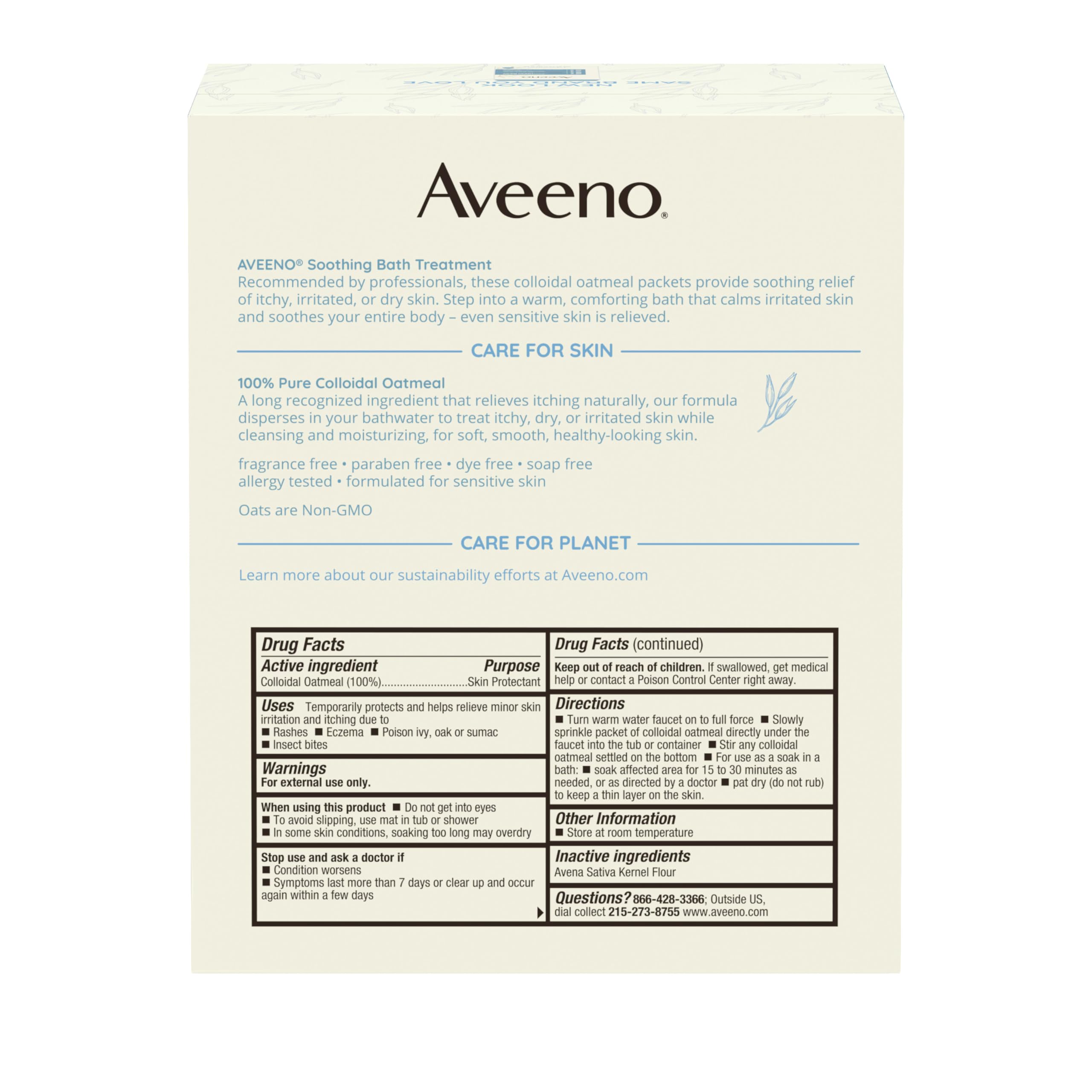 Aveeno Fragrance-Free Soothing Bath Treatment & Soak — 8 Single-Use Oatmeal Bath Packets for Itchy, Irritated Skin