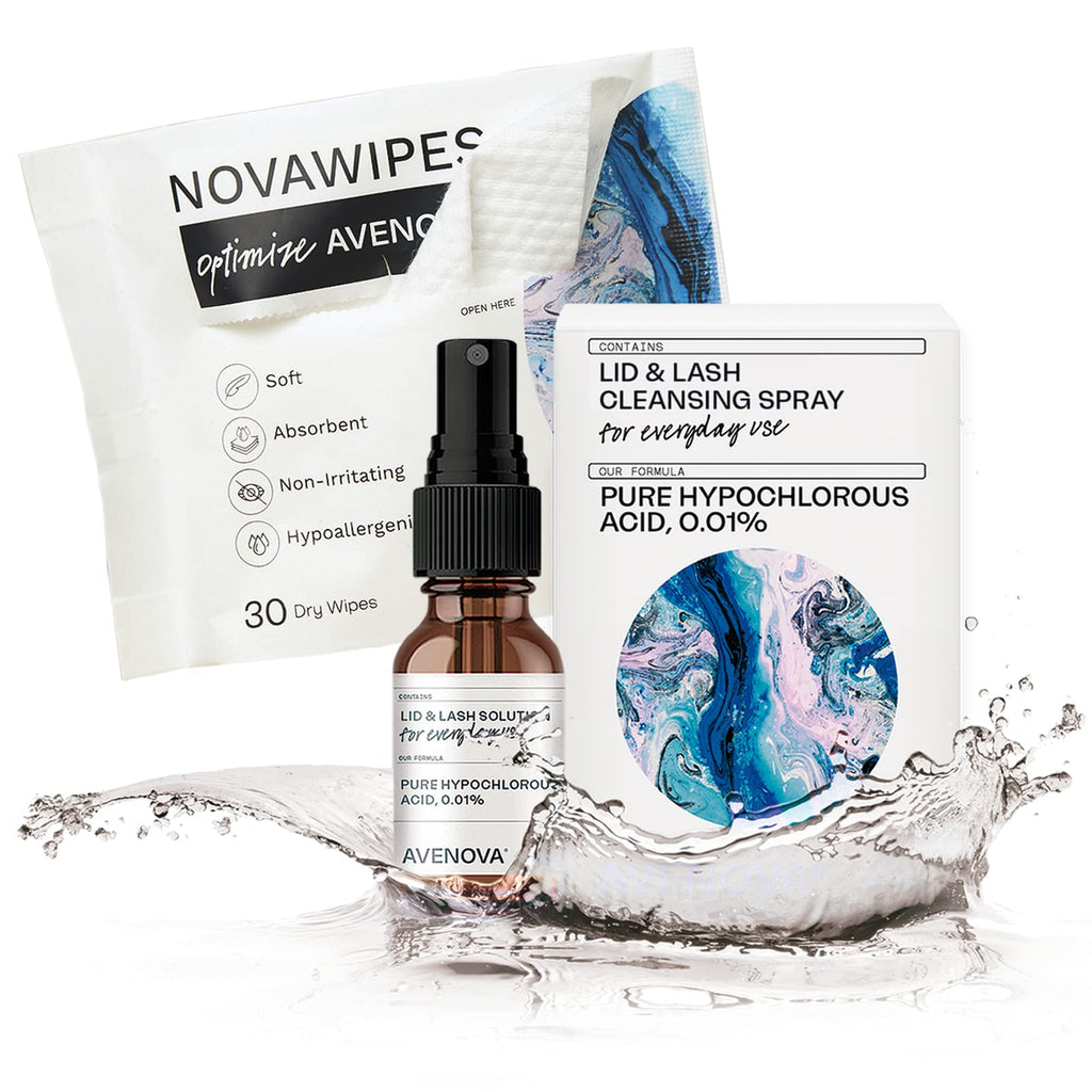 Avenova Eyelid & Eyelash Cleanser Kit | HOCl Spray + 30 NovaWipes