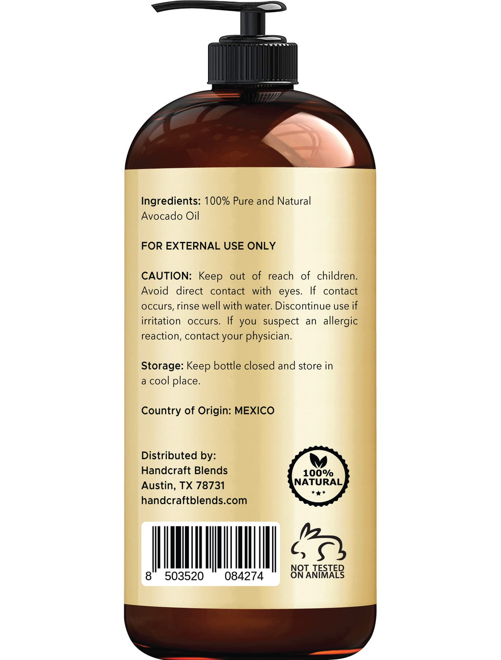 Handcraft Blends Avocado Oil - Cold-Pressed 16 Fl Oz - 100% Pure and Natural - Premium Grade Carrier Oil for Skin and Hair - Hair and Body - Massage - Hexane-Free