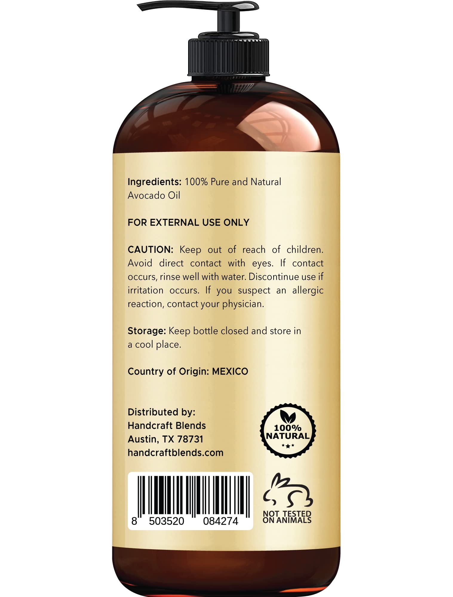 Handcraft Blends Avocado Oil - Cold-Pressed 16 Fl Oz - 100% Pure and Natural - Premium Grade Carrier Oil for Skin and Hair - Hair and Body - Massage - Hexane-Free