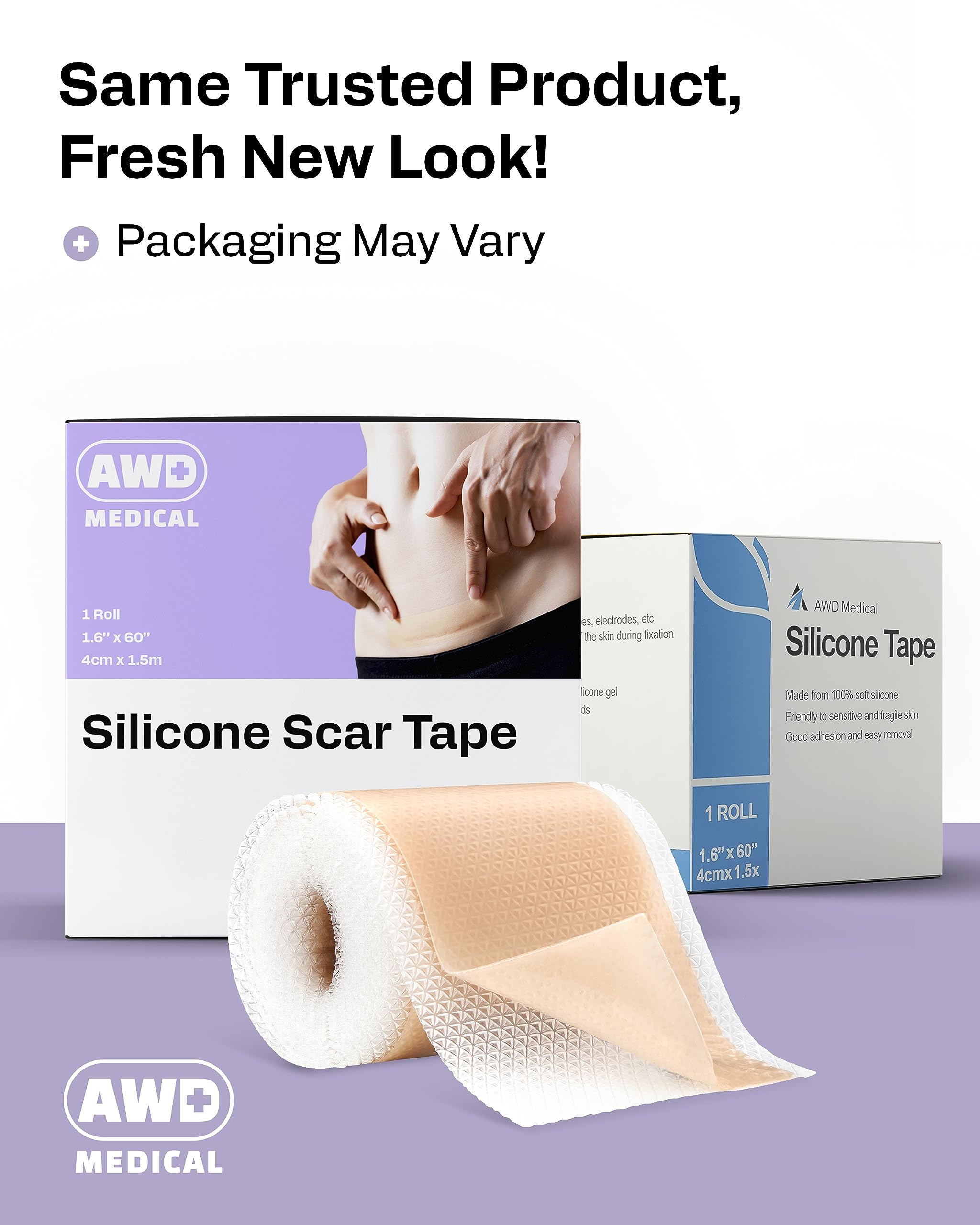 AWD Silicone Scar Tape Roll 60in – Medical-Grade Scar Tape for Surgical Scars, C-Section, Tummy Tuck, Reusable Scar Sheets