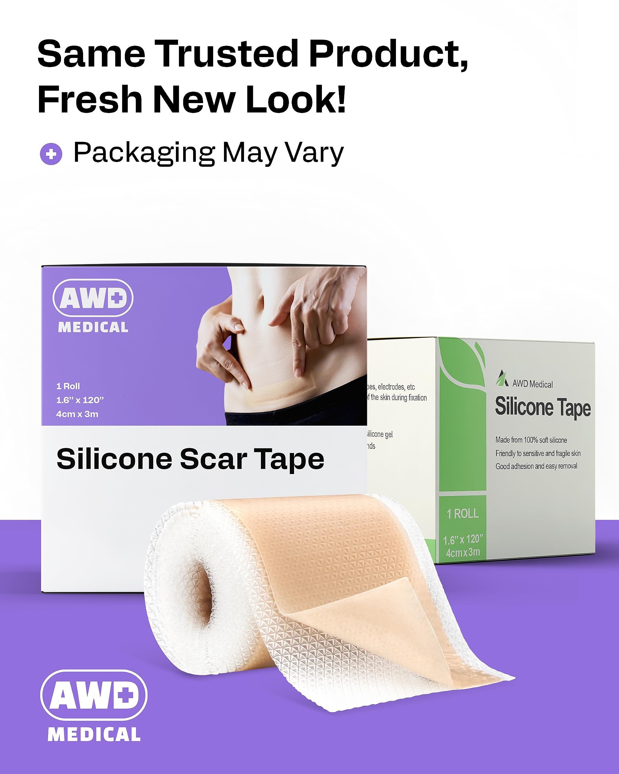 AWD Medical Silicone Scar Tape 120in Roll – Medical Grade Scar Sheets for Surgical, C-Section & Postpartum Recovery