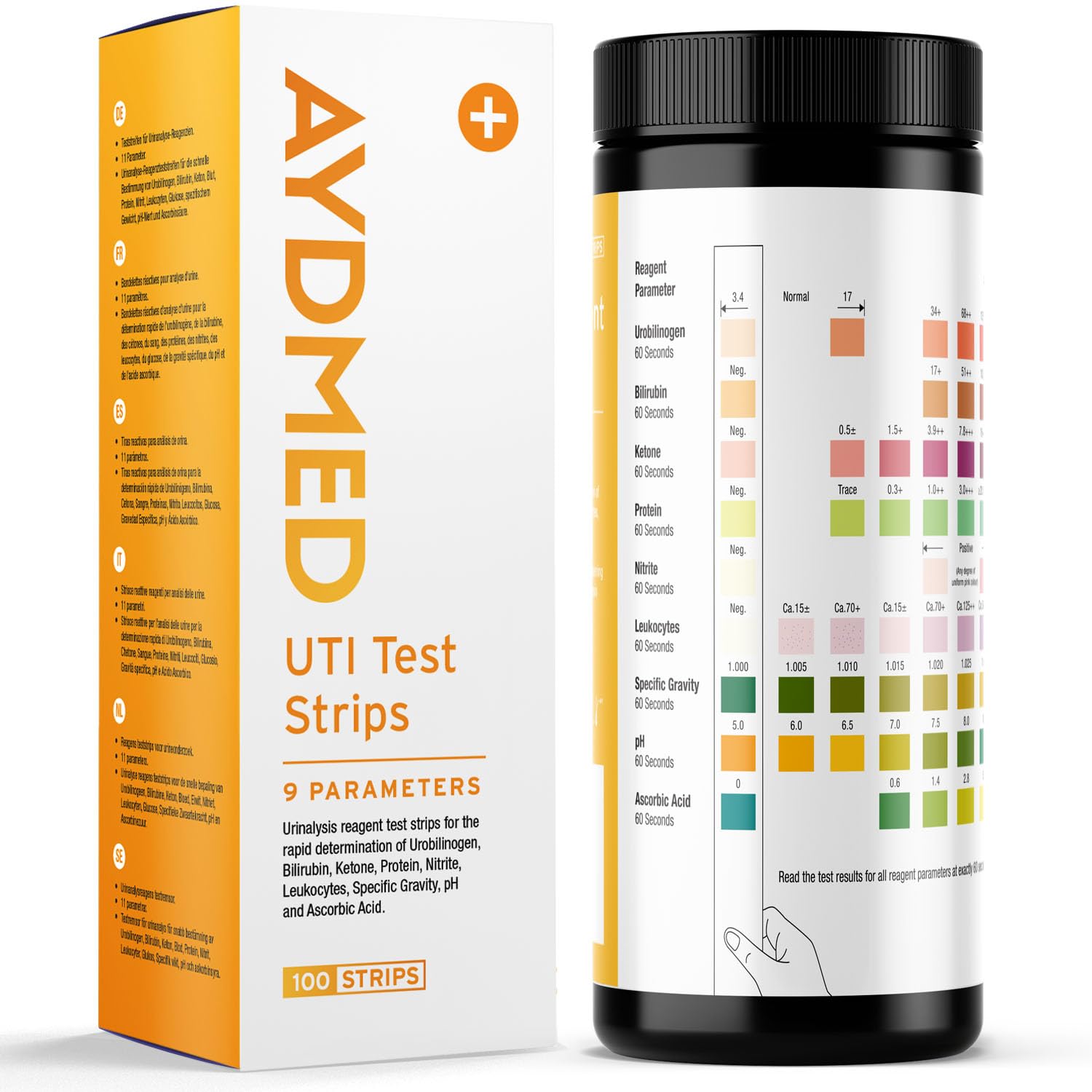AYDMED 9-in-1 UTI Test Strips – 100 Count | 9 Parameters | FSA & HSA Eligible