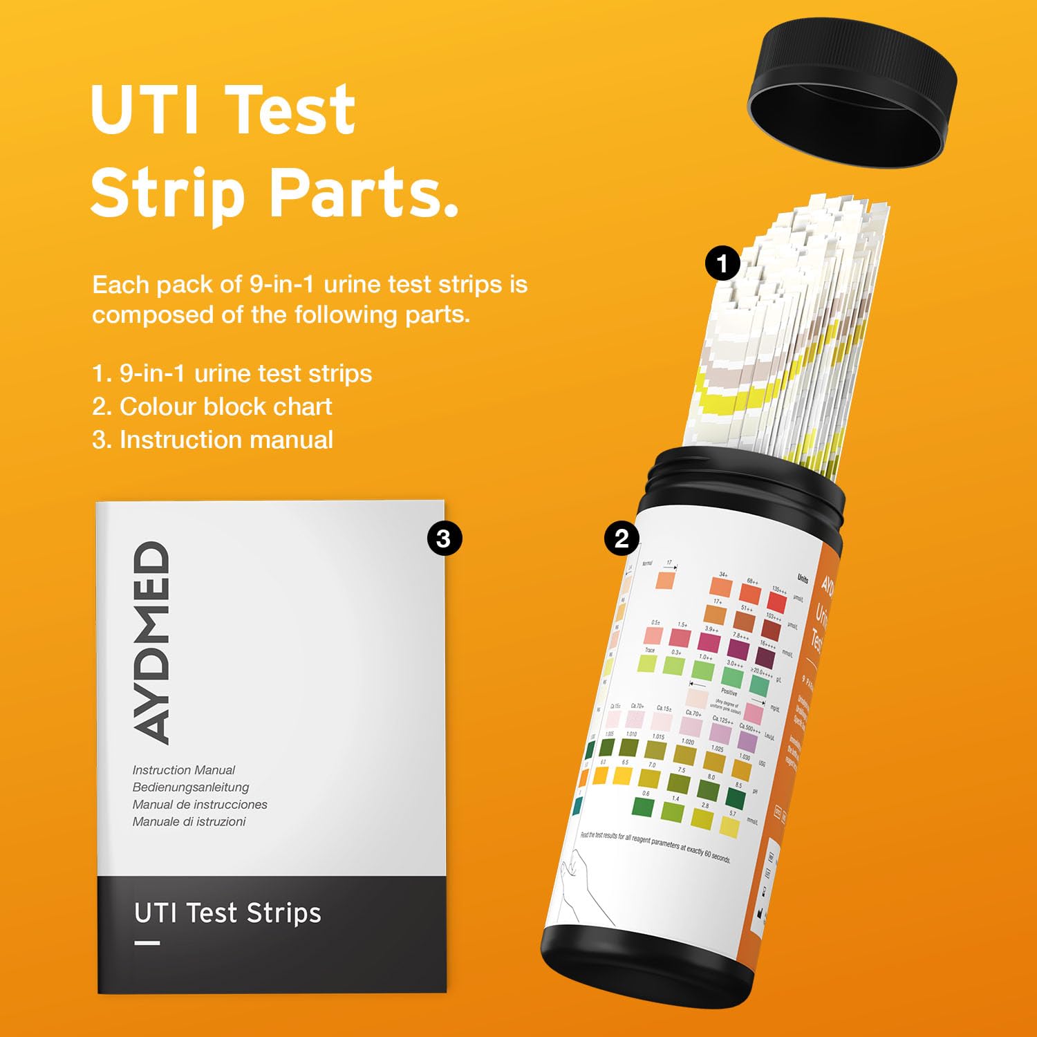 AYDMED 9-in-1 UTI Test Strips – 100 Count | 9 Parameters | FSA & HSA Eligible