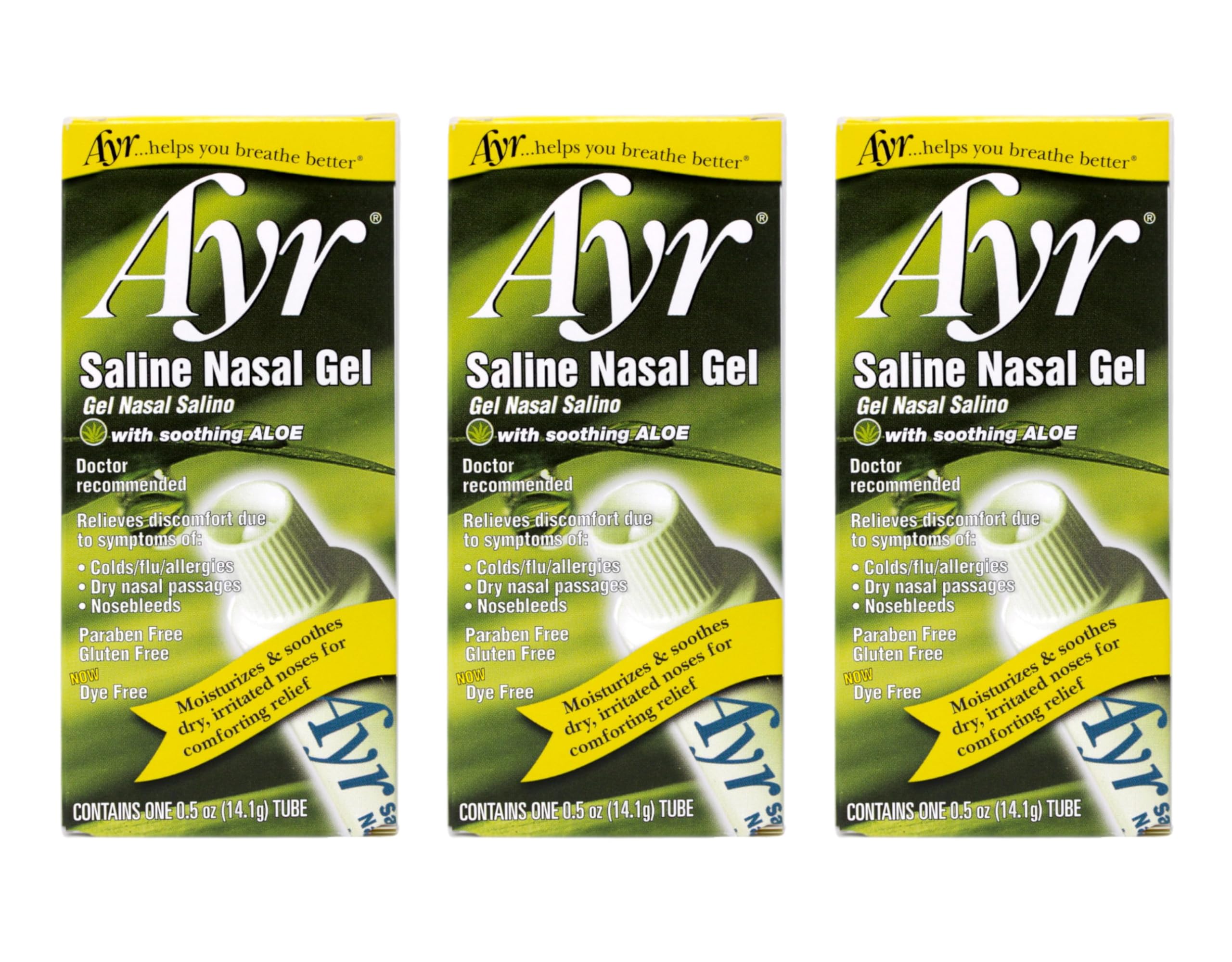 AYR Saline Nasal Gel with Aloe | 0.5 oz Tube (Pack of 3)