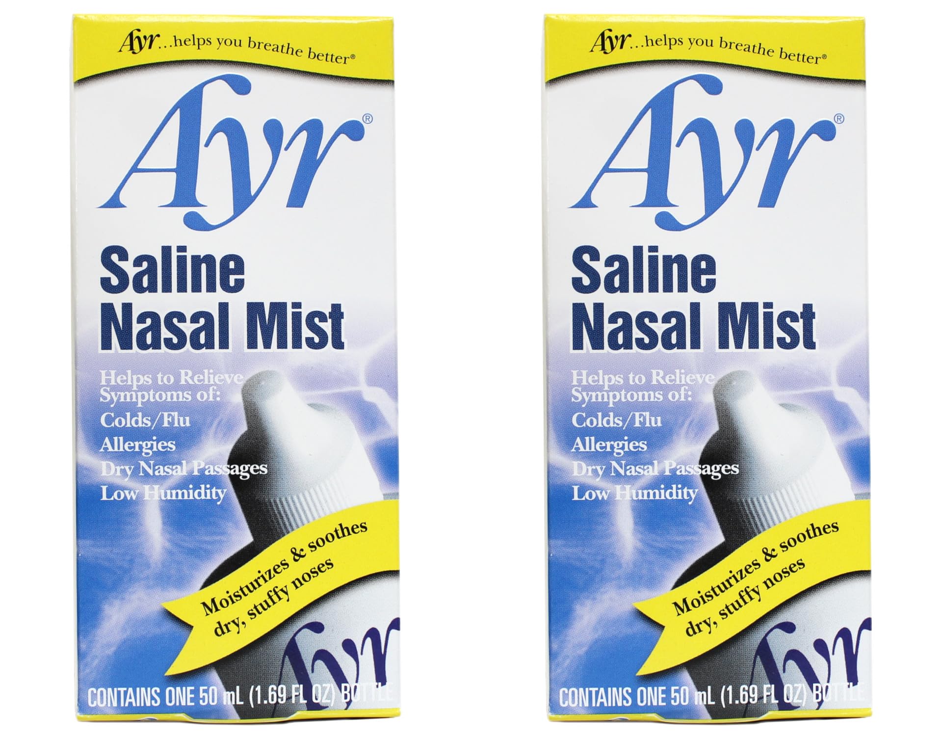 AYR Saline Nasal Mist, 1.69 Fl Oz (Pack of 2) – Isotonic Nasal Hydration for All Ages