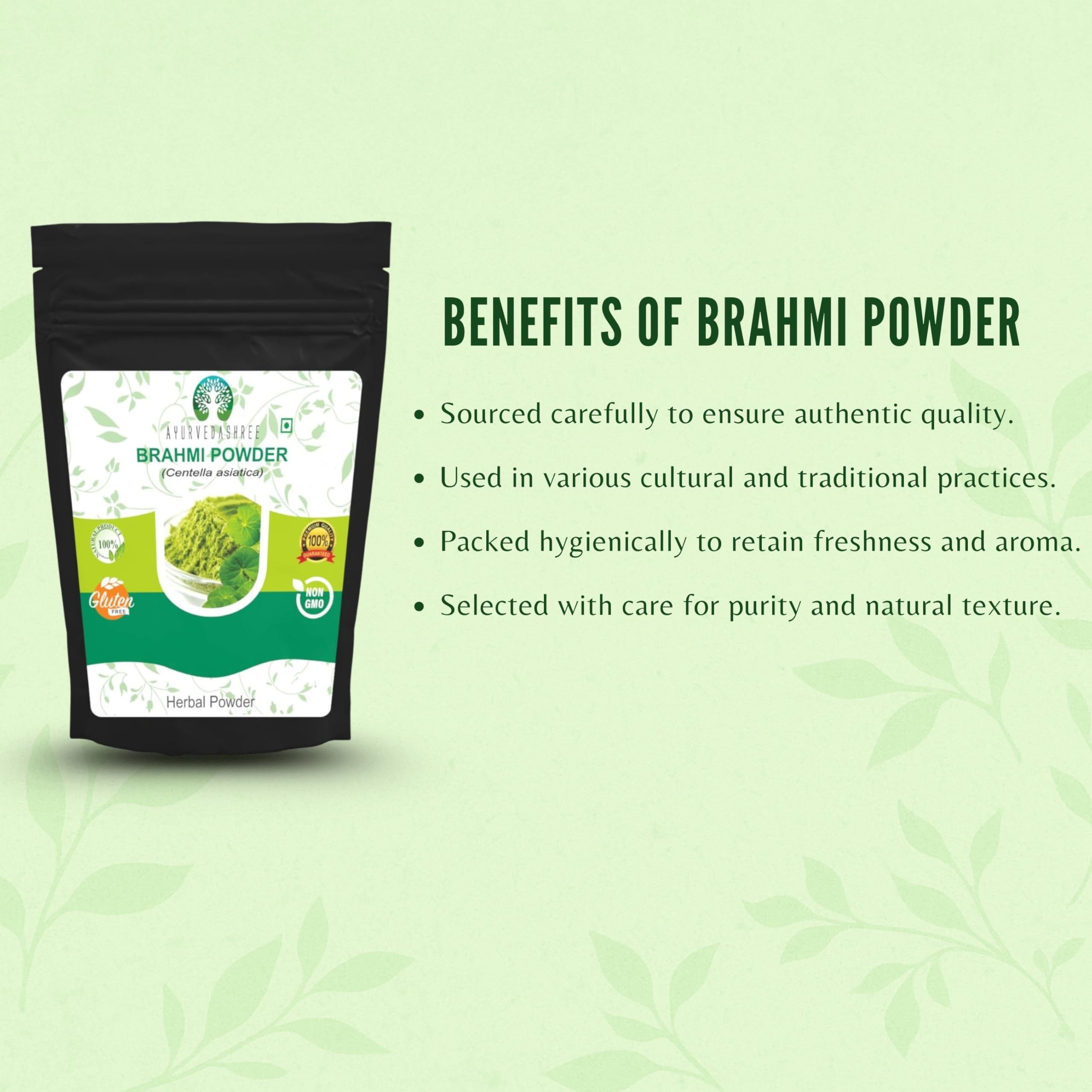 AYURVEDASHREE Centella Asiatica Powder 200g – Gotu Kola, Brahmi, Mandupakarni | Non-GMO, Gluten-Free, Vegan