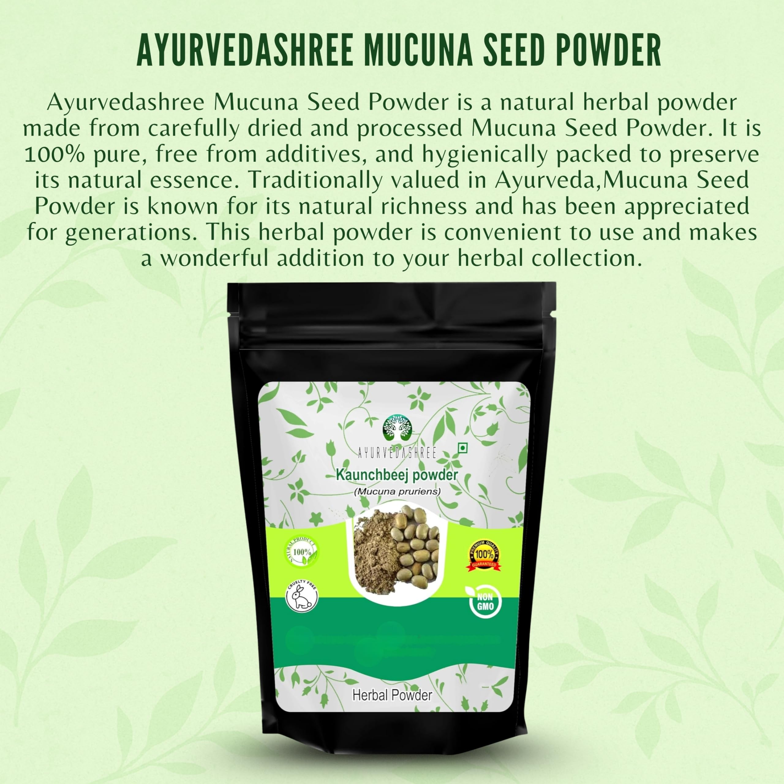 AYURVEDASHREE Mucuna Seed Powder 50 Gm | Kapikacchu | Kaunch Beej | Non-GMO Sustainably Sourced Vegan