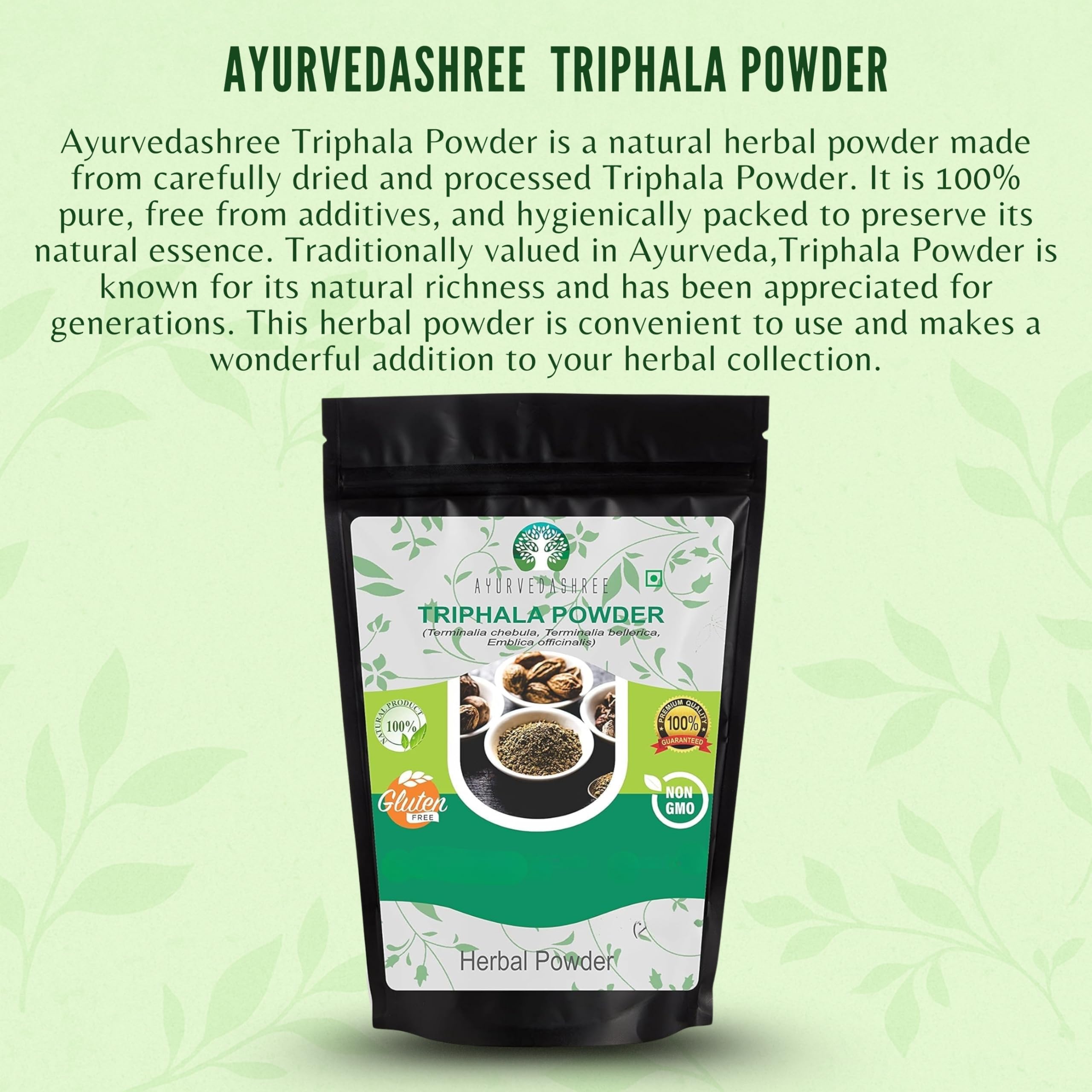 AYURVEDASHREE Triphala Powder 200 Gm | Amla, Haritaki & Bibhitaki | Non-GMO | Vegan | GMP Certified